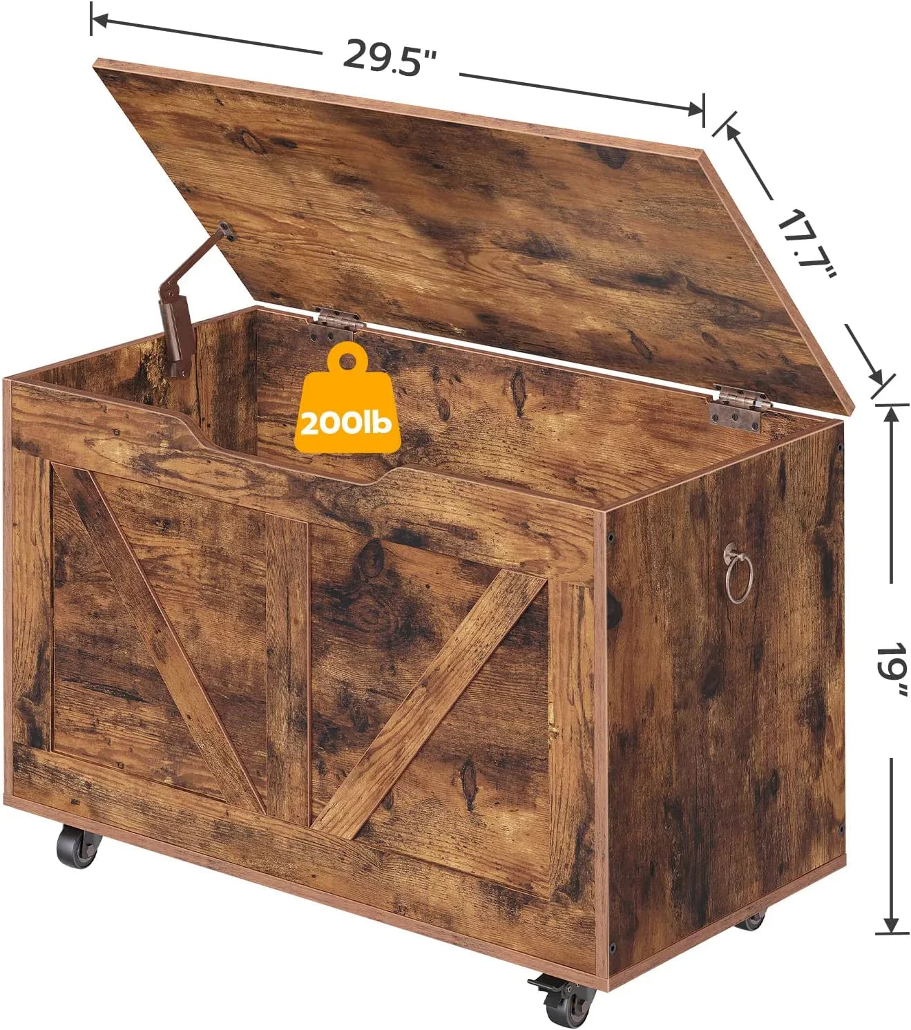 Trunk on Sturdy Shoe Supports Rustic 220 Wheels, U-Shaped Bench, Safety Assembly, Chest, Storage Easy Wooden Opening, Storage lb, WAGEE FG74CW01 Movable, Bench Brown Bench, Entryway Storage Hinge,