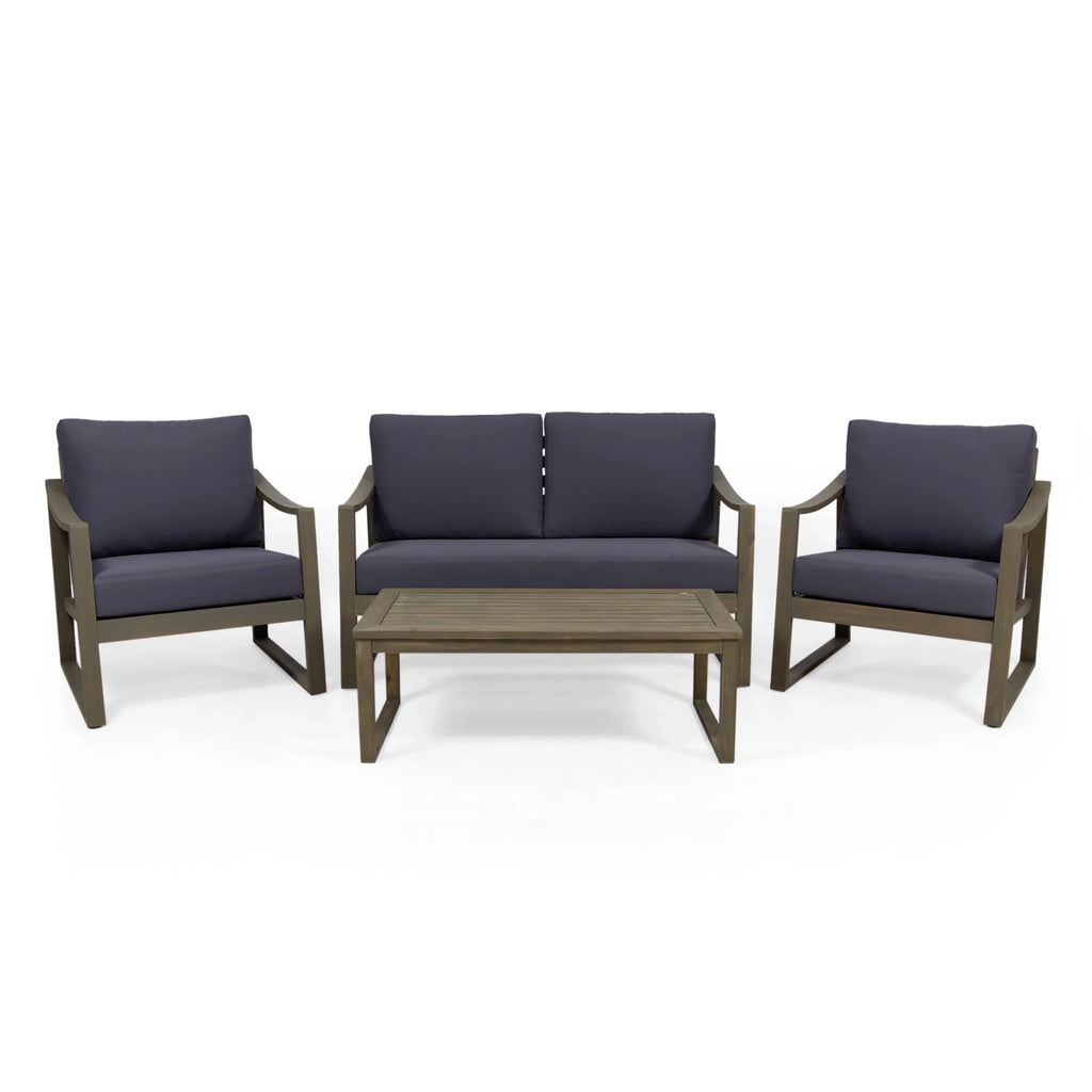 Dark Studio GDF Cushions, Acacia 4 Gray Wood Set Johnlucas and Seater with Gray Outdoor Chat