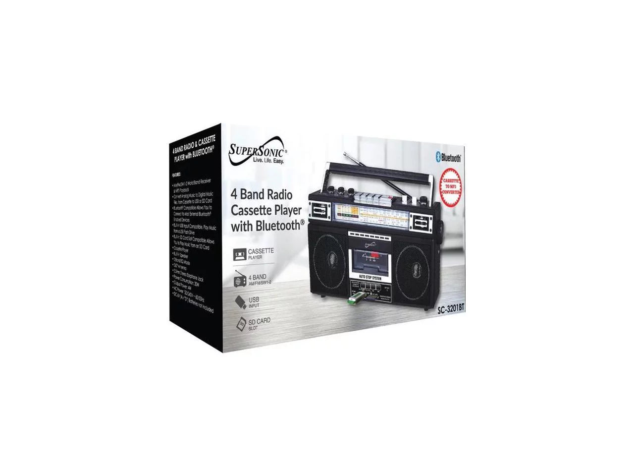 Radio, Portable Black, Supersonic SC-3201BT-BK AM/FM