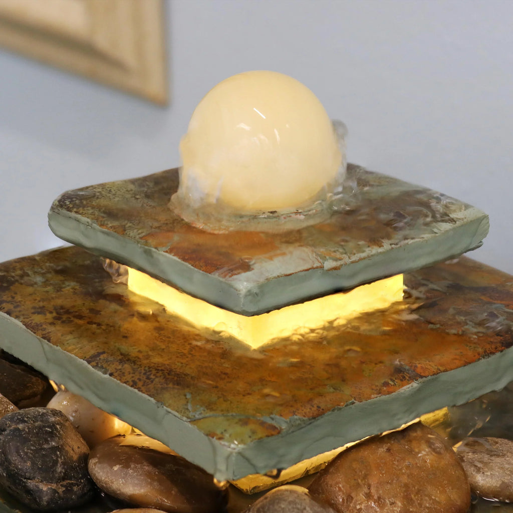 Light LED Ascending Tabletop Slate - Sunnydaze Fountain 8" with
