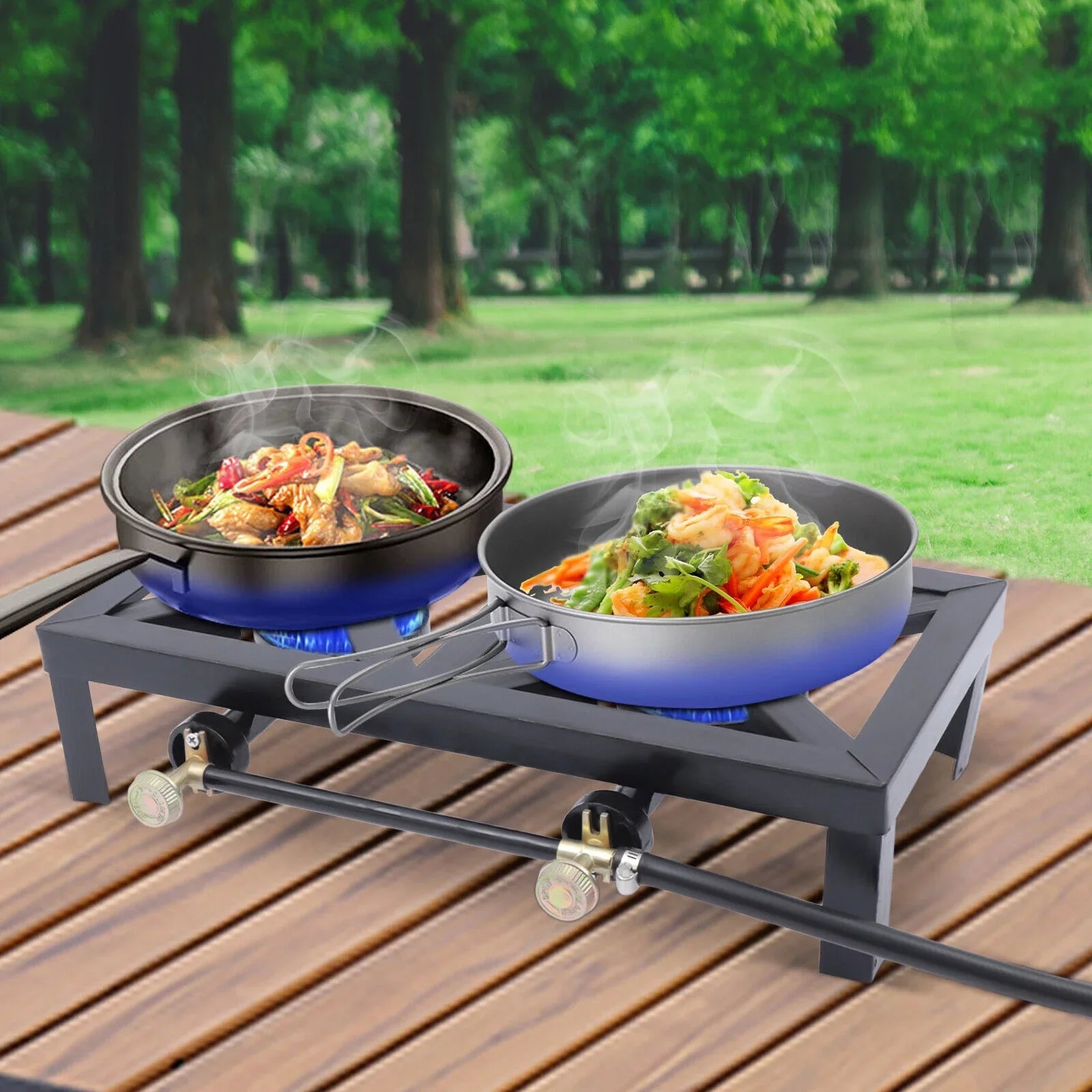 Propane Hose Burners Camping Stove Portable 8KW/27295BTU Hiking Gas BBQ 2 Cooker Outdoor W/