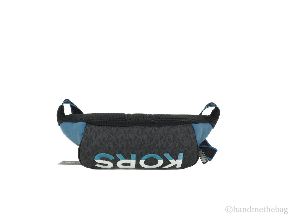 Large Multi Michael Logo Cooper Kors Blue Belt Utility Bag Leather Embroidered