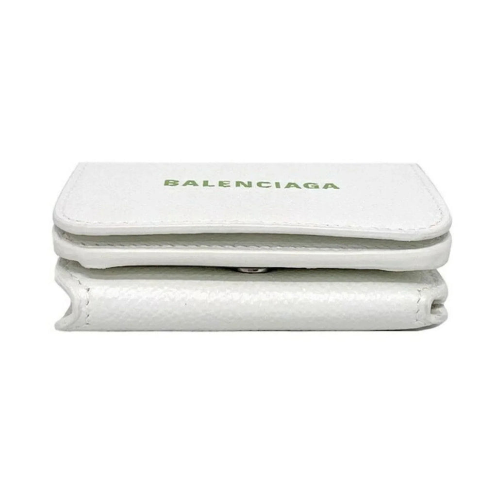 593813 Leather Logo Everyday Wallet Mini Trifold Balenciaga White