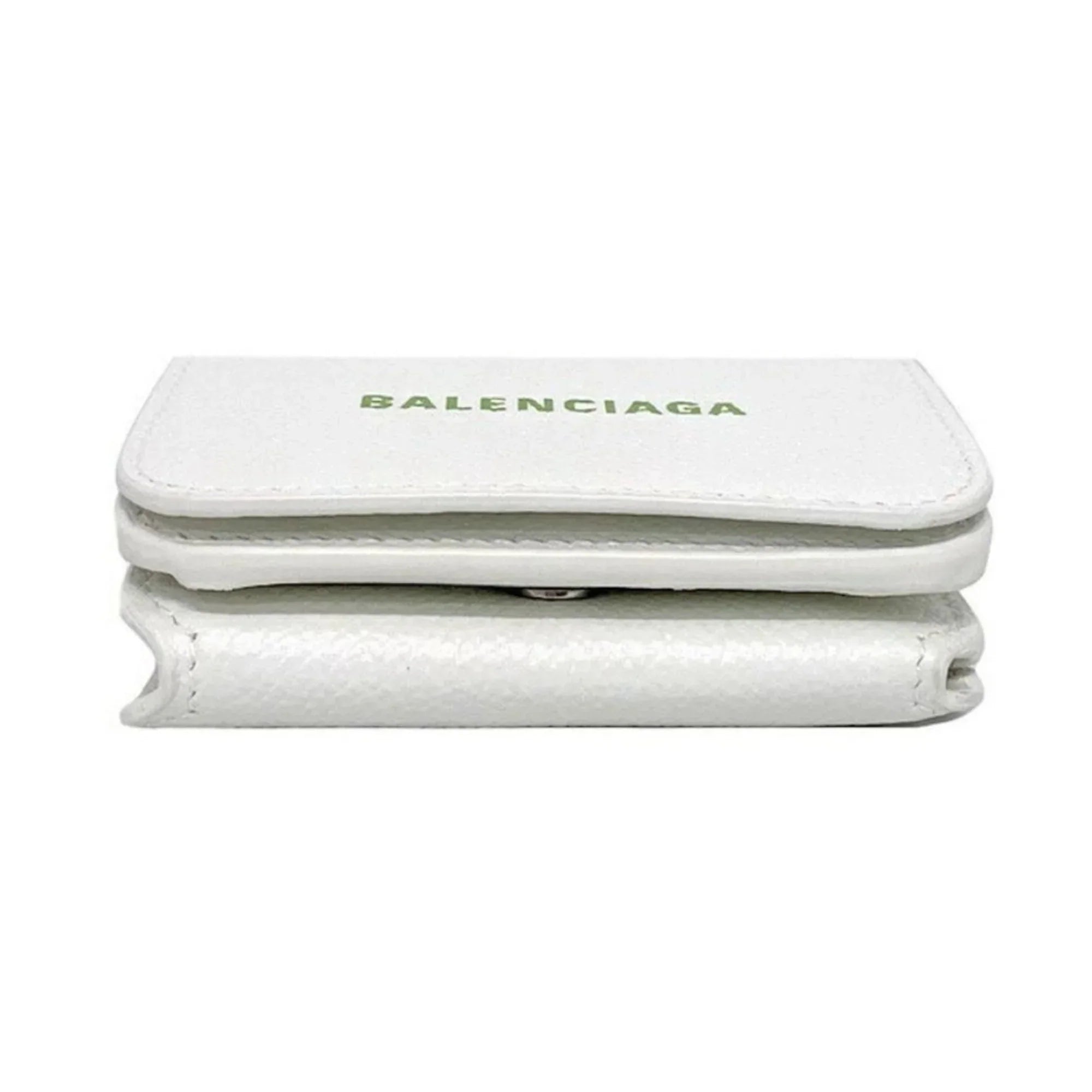 593813 Leather Logo Everyday Wallet Mini Trifold Balenciaga White