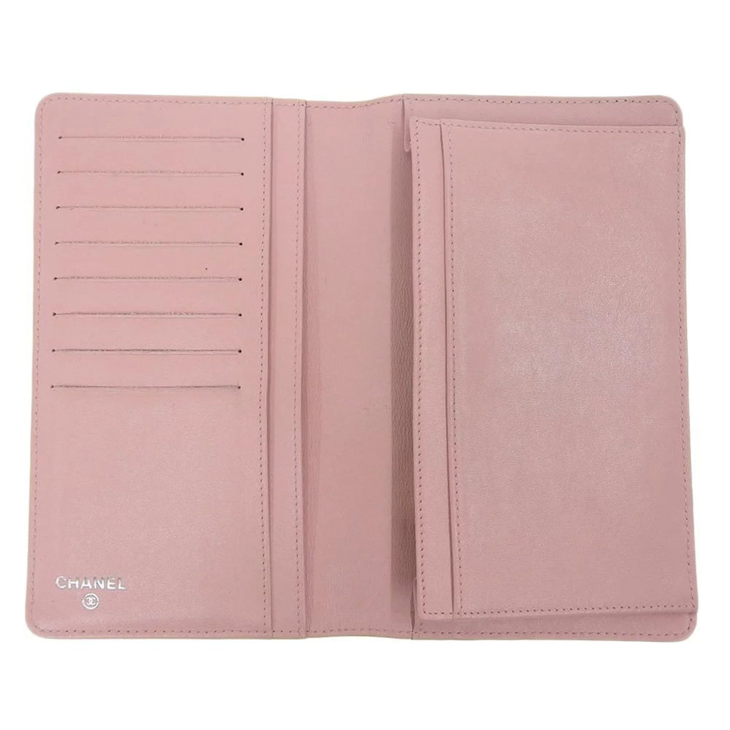 logo wallet here 16 Pre-Owned pink A48651 (Good) series long skin bi-fold Chanel caviar mark CHANEL