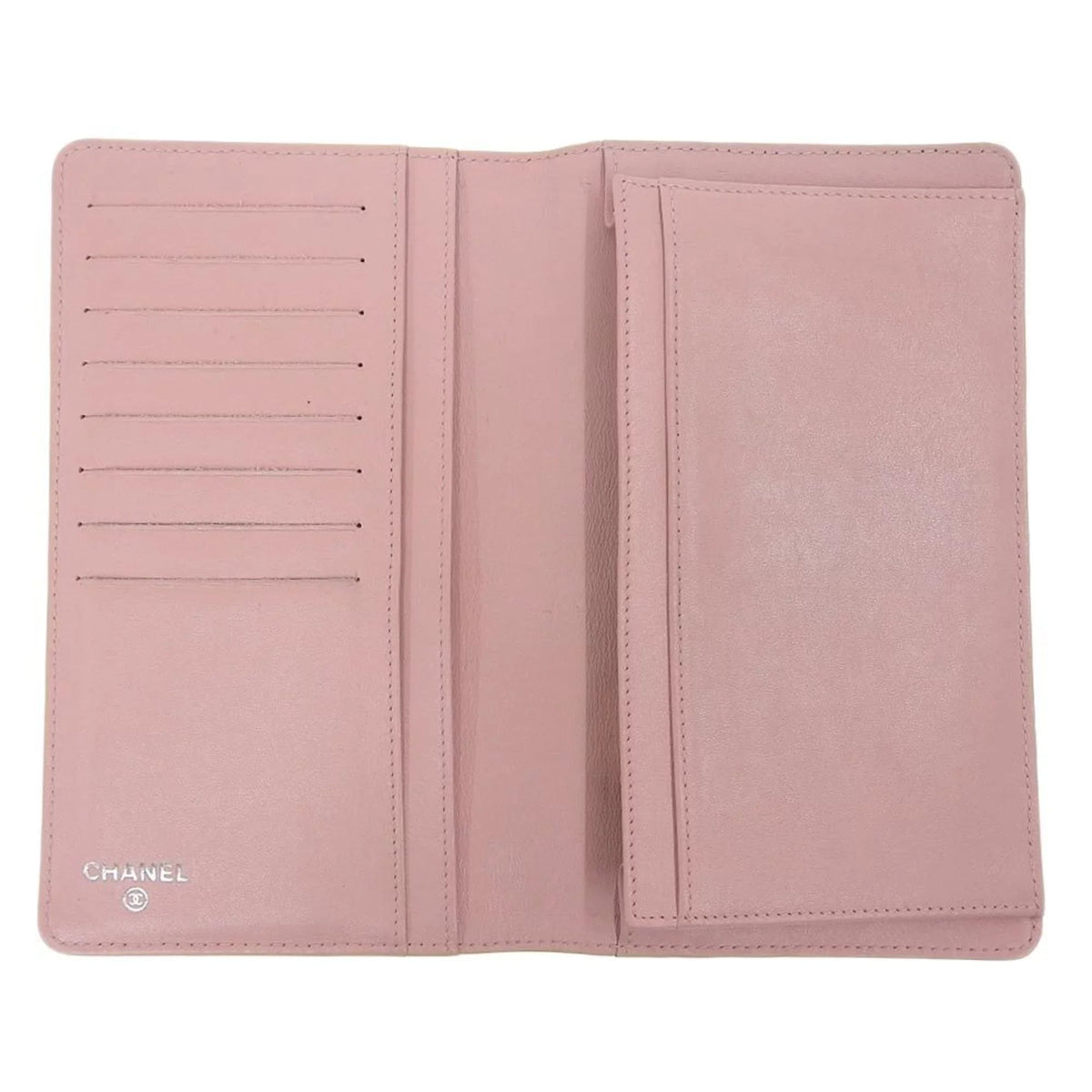 logo wallet here 16 Pre-Owned pink A48651 (Good) series long skin bi-fold Chanel caviar mark CHANEL