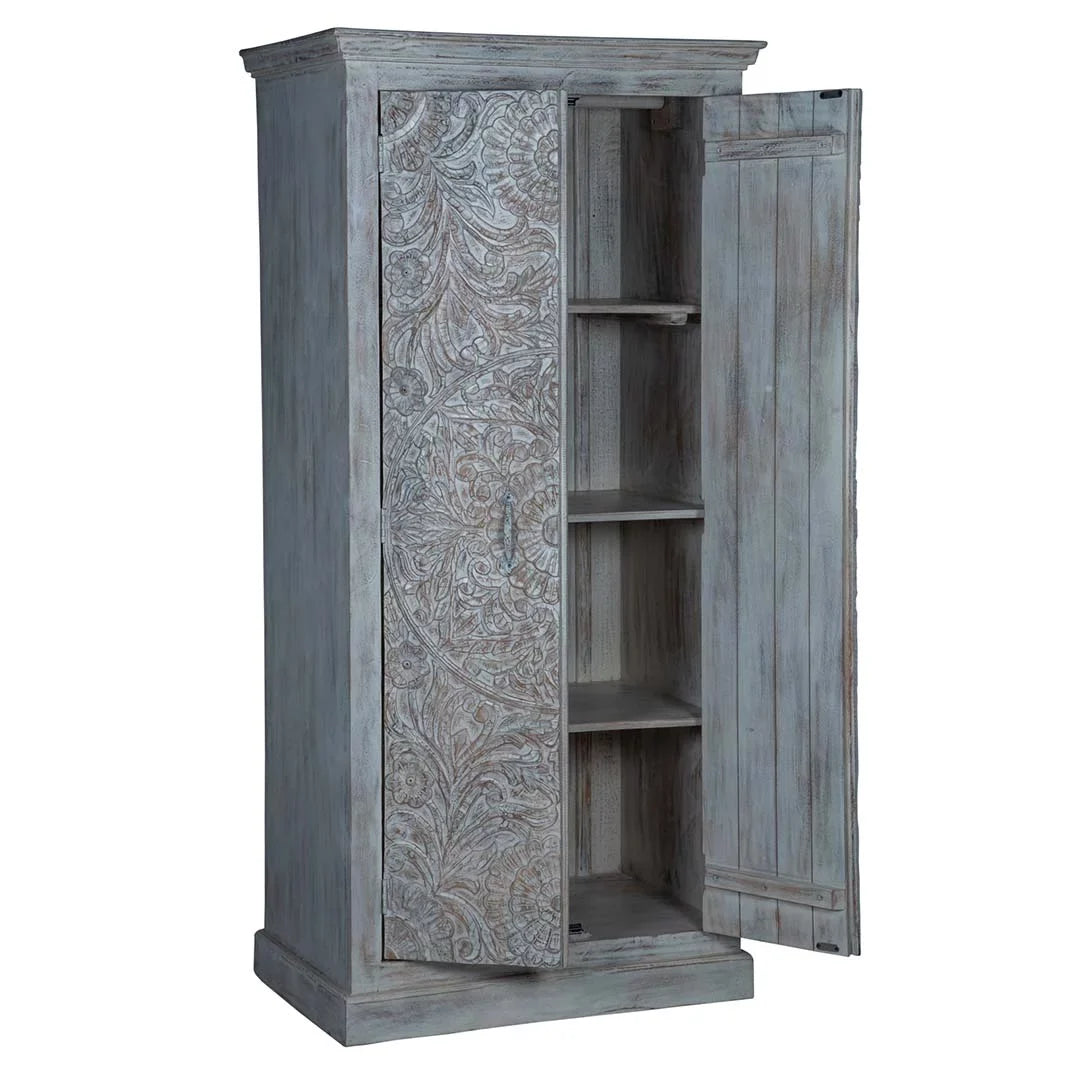 Chic Carved Shabby Wardrobe Maadze White