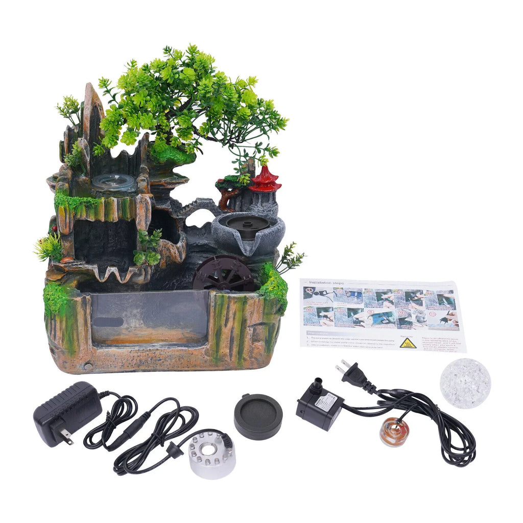 Decoration Humidifier Rockery Fish Fountain Light Ornament Office Atomizing with Tank Simulation Home Waterfall Effect Landscape Small Countertop Led Miumaeov for Bedroom Desktop