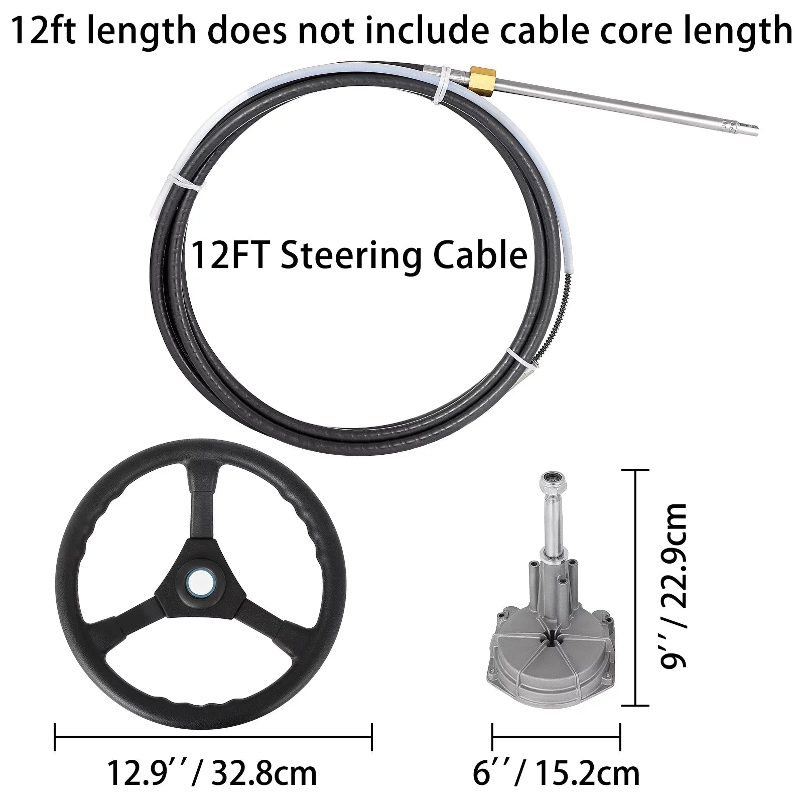 Steering Boat Ft. VEVORbrand 13 12 Cable Accessories Wheel, with Boat In. Mechanical 12 Ft. Rotary Outboard