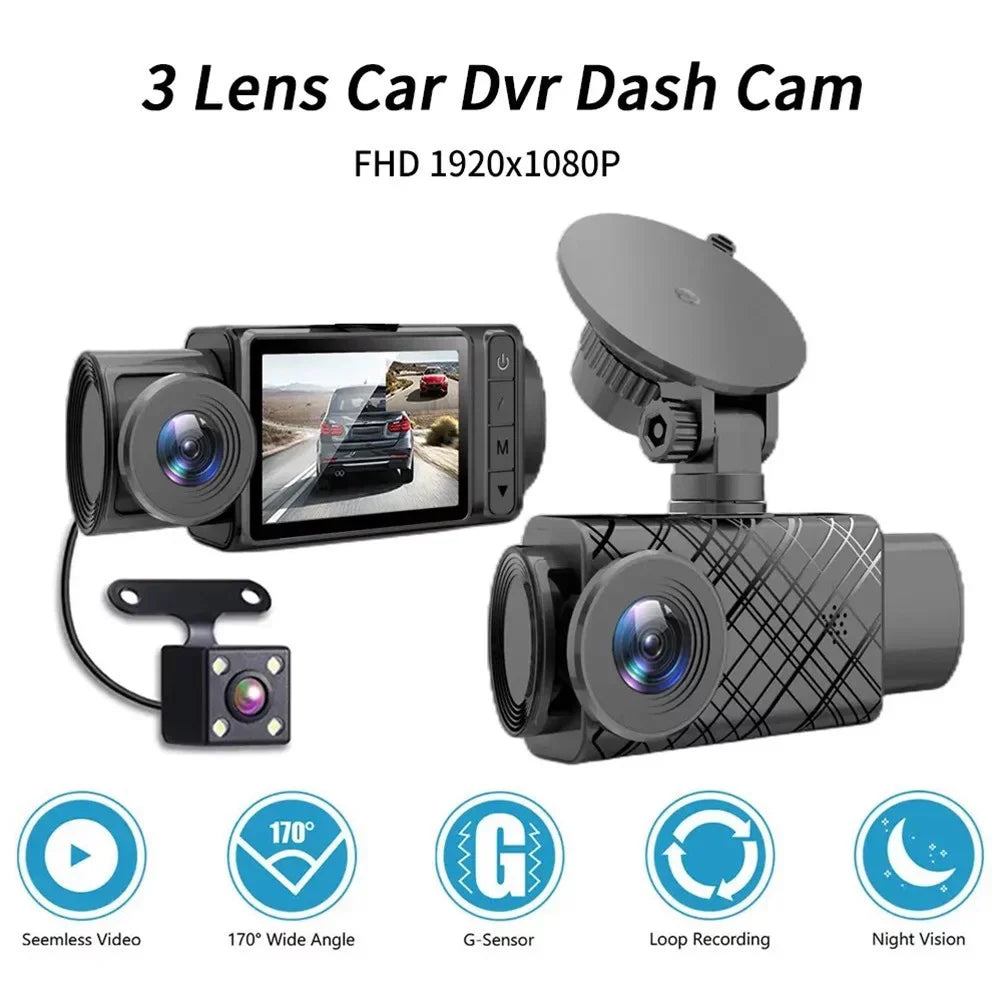 And Triple Car Camera 2\\\" DVR Cam Lens Video Front HD Driving Rear Recorder Dash