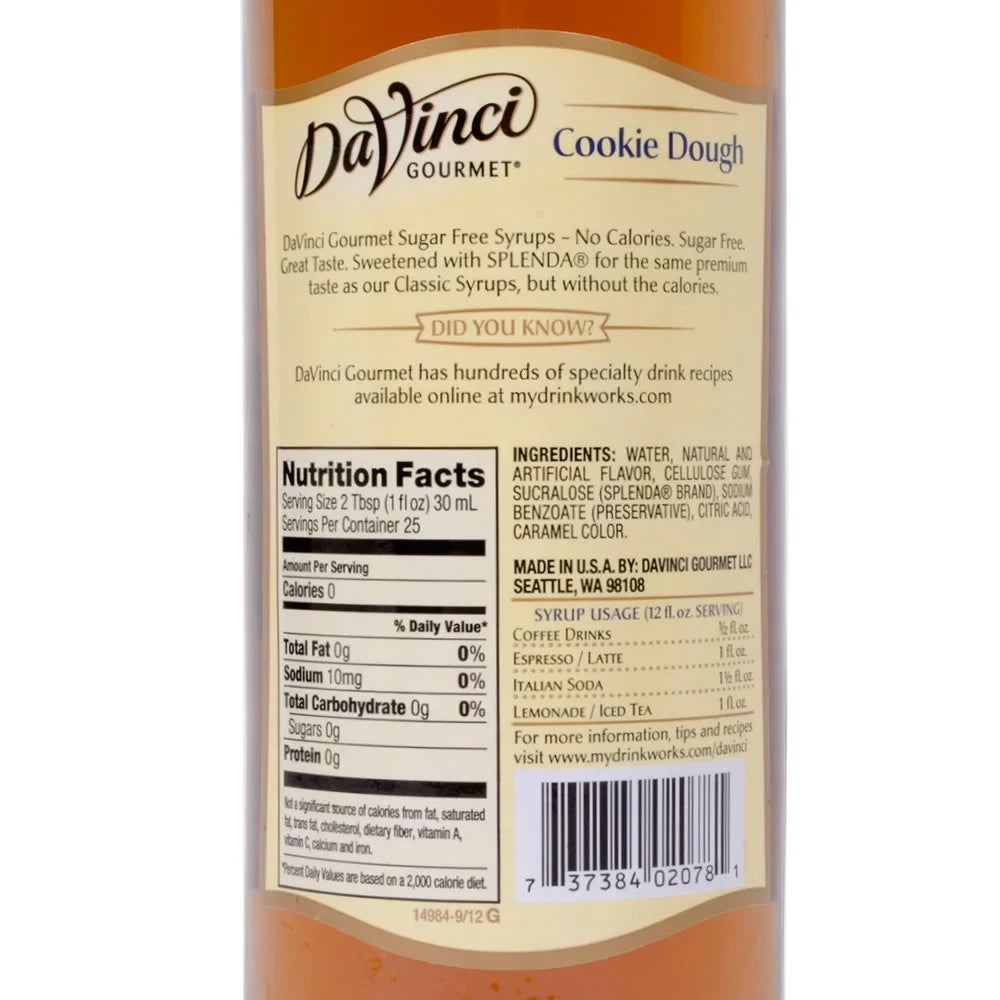 Cookie Sugar Vinci mL Free (Glass) Syrup, 750 Dough, Da
