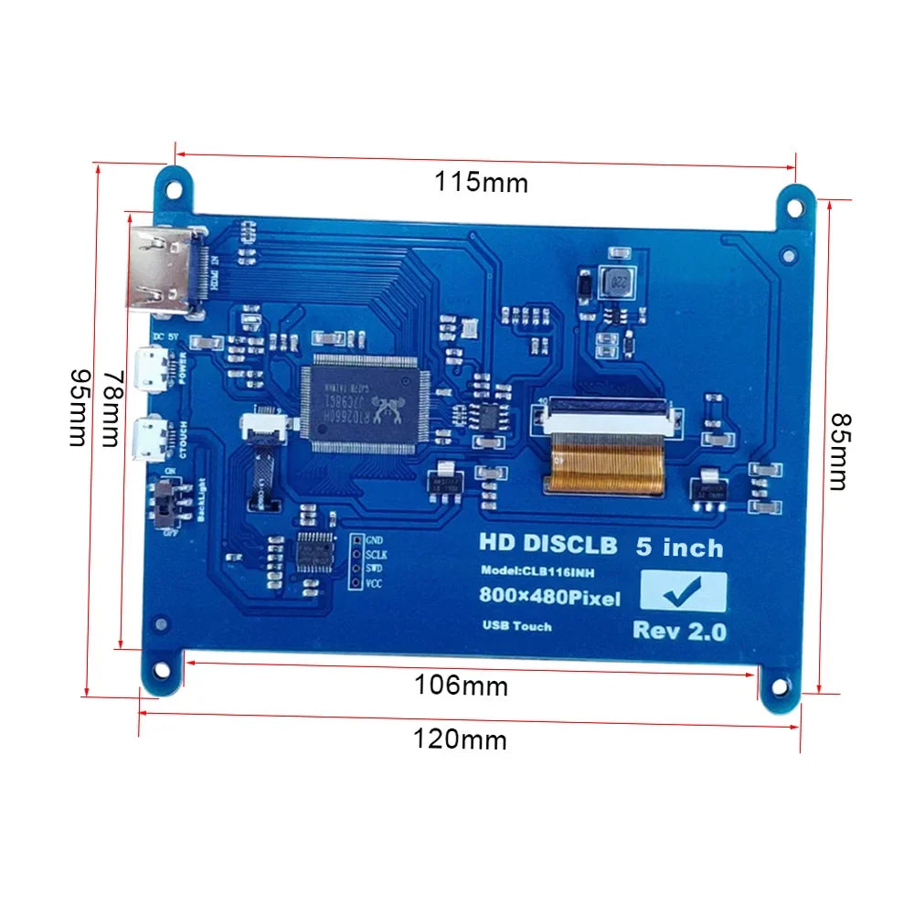 HD Monitor Display Pi Capacitive Portable Raspberry Touchscreen 5 800*480 with Small Inch USB Andoer Interface Resolution HD Compatible with Tool