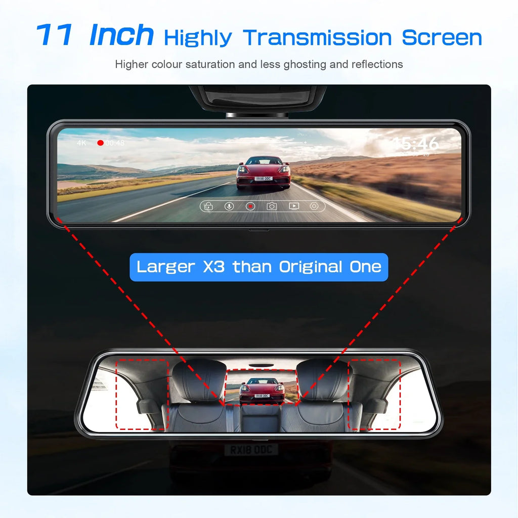 Card Dash 11" Split JOMISE Rear Parking 32G Screen 4K and Front View GPS Mirror Camera Monitor Cam Rear 24H