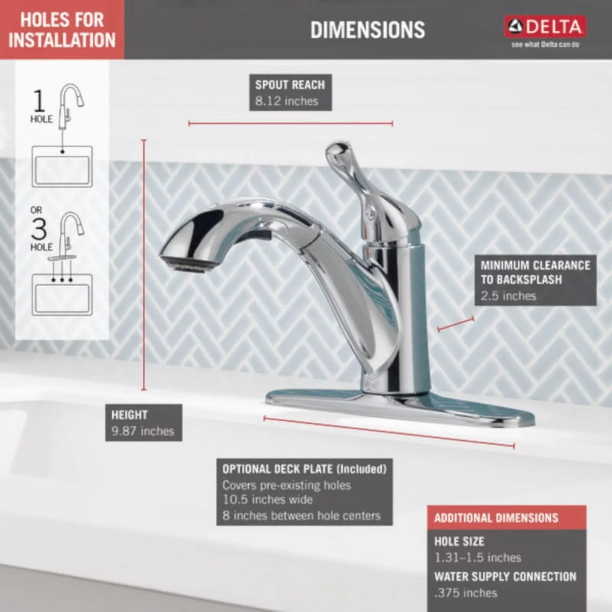 Out Handle Pull Grant Kitchen Chrome Delta Faucet One