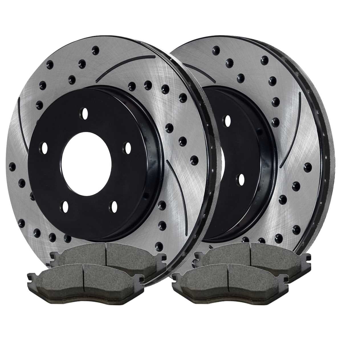Front Kit for Dodge Rotors 4.7L and V6 Brake Driver Ram Pads Drilled Passenger 2004-2006 4WD 2005 and Replacement 1500 3.7L Slotted Durango Ceramic 5.9L AutoShack V8 5.7L Black RWD 2002-2004 Side