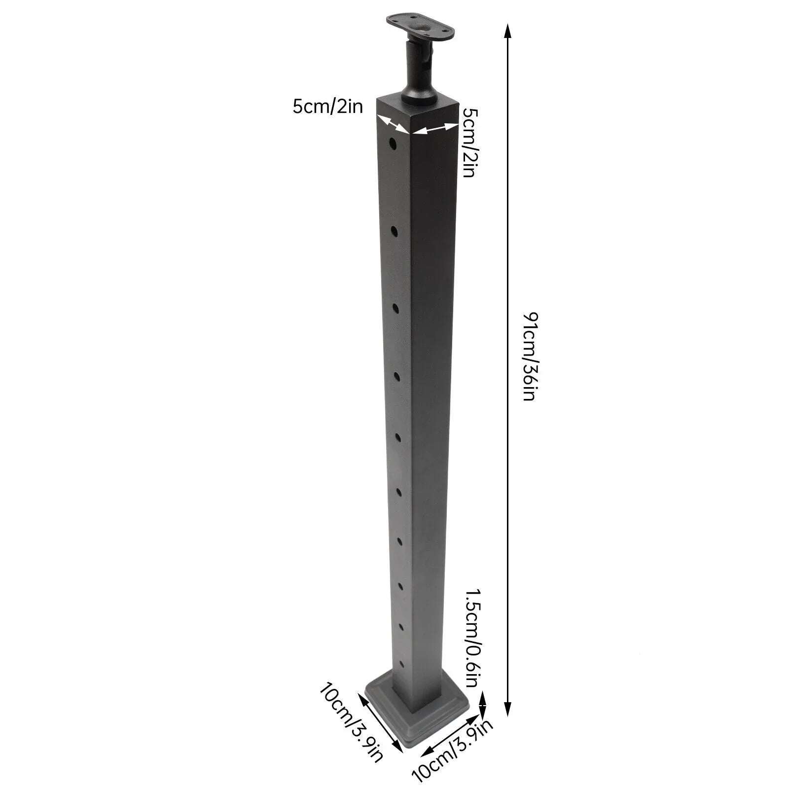 Wood Steel Two Railing Post Stainless Level Fence Post Cable System Railing Sides for Square Deck Concrete Pre-Drilled Cable 36''x2''x2'' Level
