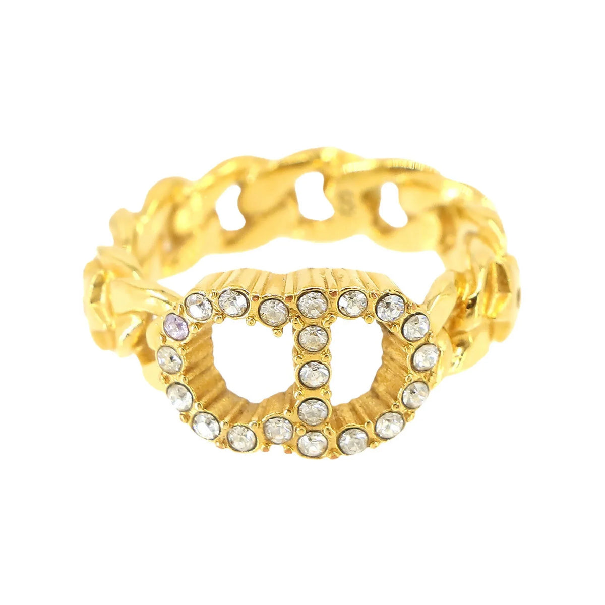 Pre-Owned Ring S Rhinestone Clair D Christian Lune Gold Dior (Like New)