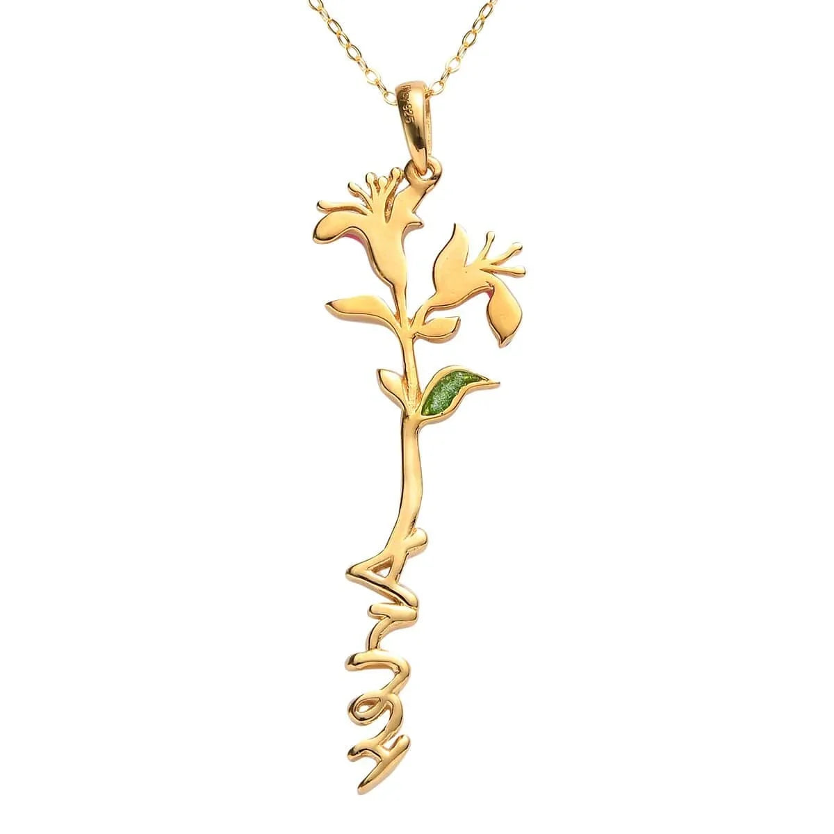 for Women Women Aries Honeysuckle Necklace Enameled 16-18" Pendant Gifts Jewelry Shop 925 Yellow Gold LC 14K Zodiac Birth for Green Women Size Sterling Gifts for Pink Plated Birthday Silver