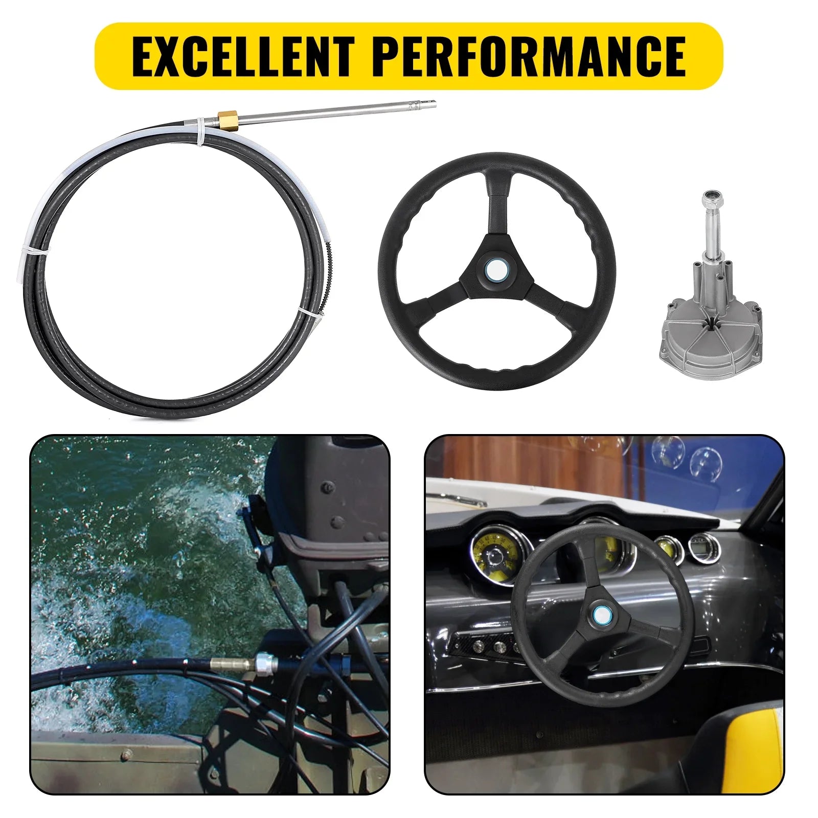 Steering Boat Ft. VEVORbrand 13 12 Cable Accessories Wheel, with Boat In. Mechanical 12 Ft. Rotary Outboard