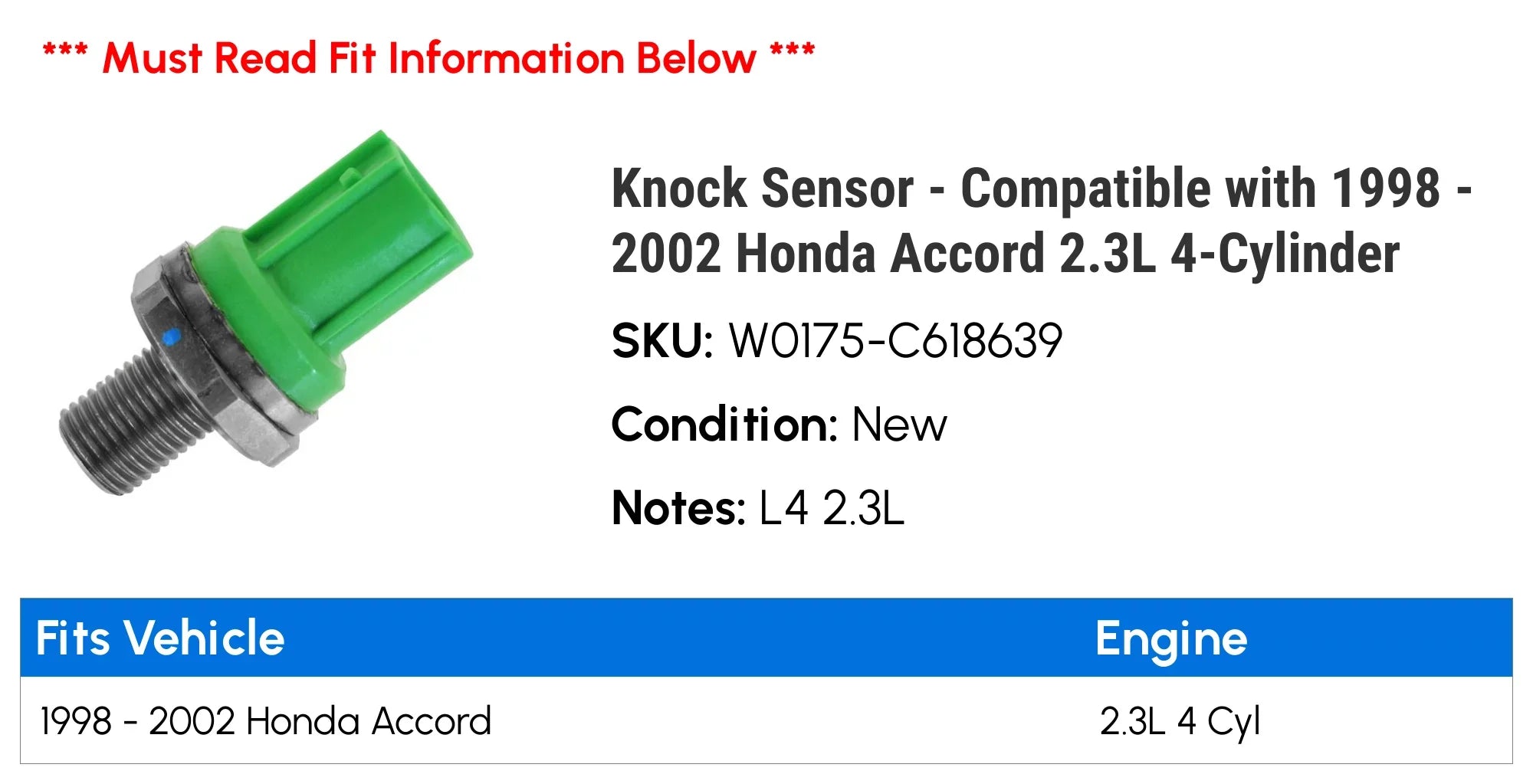 1998 2002 2001 Accord Honda - 2000 Knock 4-Cylinder 2.3L Sensor 1999 Compatible with -