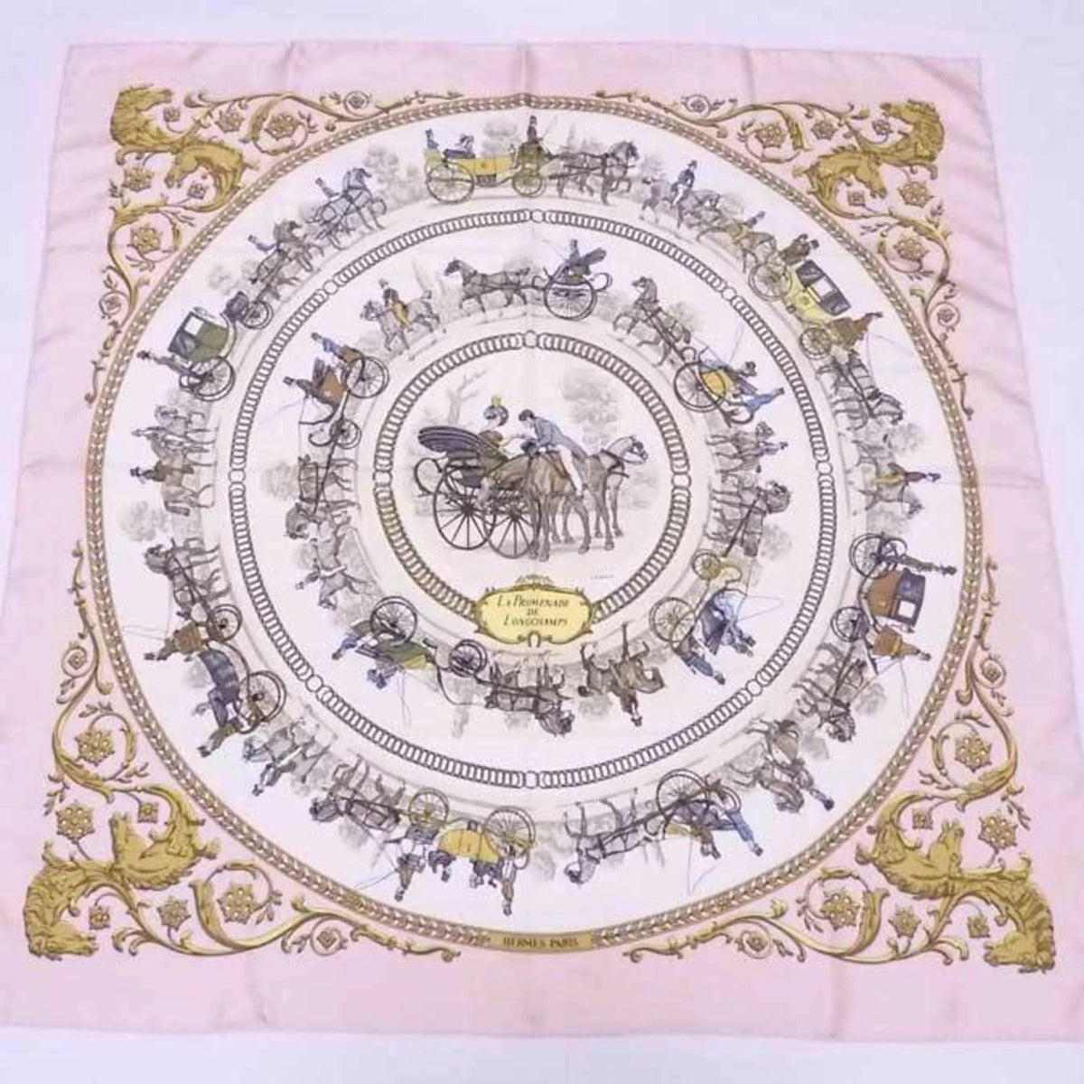 90 Promenade x Longchamps Scarf Ladies De Pink Hermes Silk Multicolor Carre (Good) HERMES La Pre-Owned