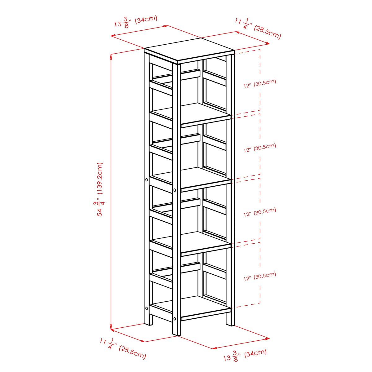 & Espresso Narrow Capri Finish Foldable Set, Wood Black Shelf 5-Pc 4 Fabric Winsome Baskets,