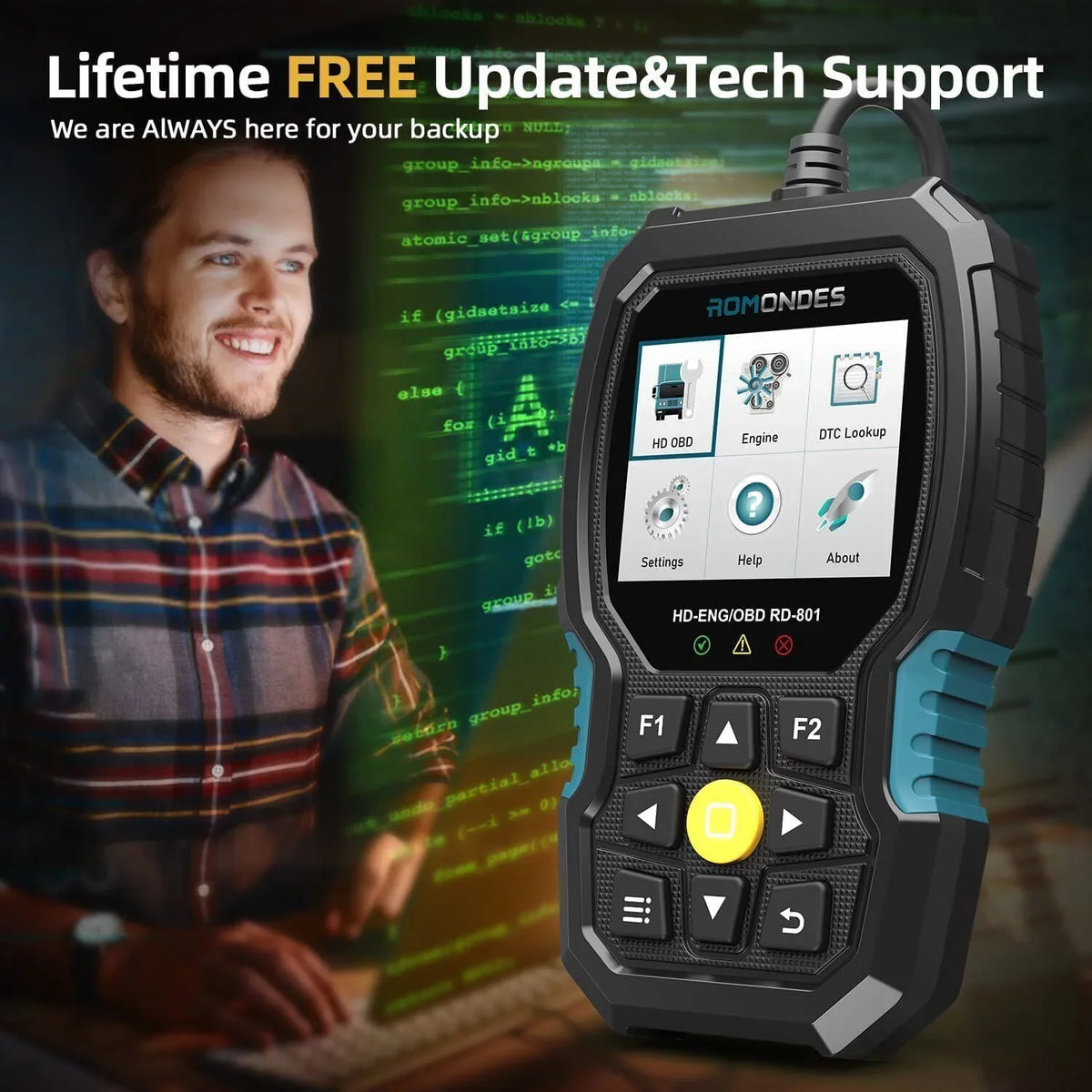 Duty Diesel Diagnostic Reader Scanner DPF Tools OBD2 Romondes Reset RD801 Oil Truck Scanner Truck Code Heavy