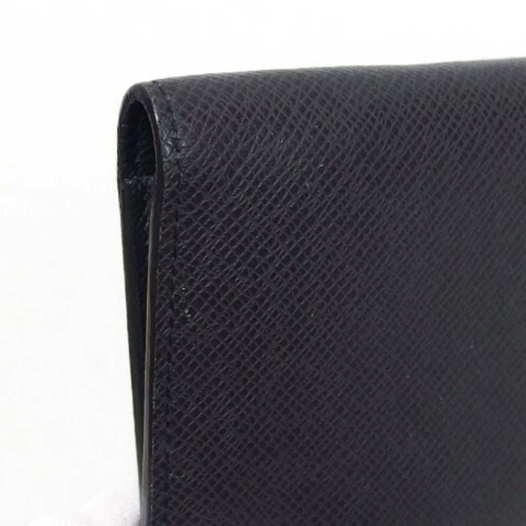 Vuitton Bifold Black Louis Wallet Billfold Pre-Owned (Good) Taiga Long