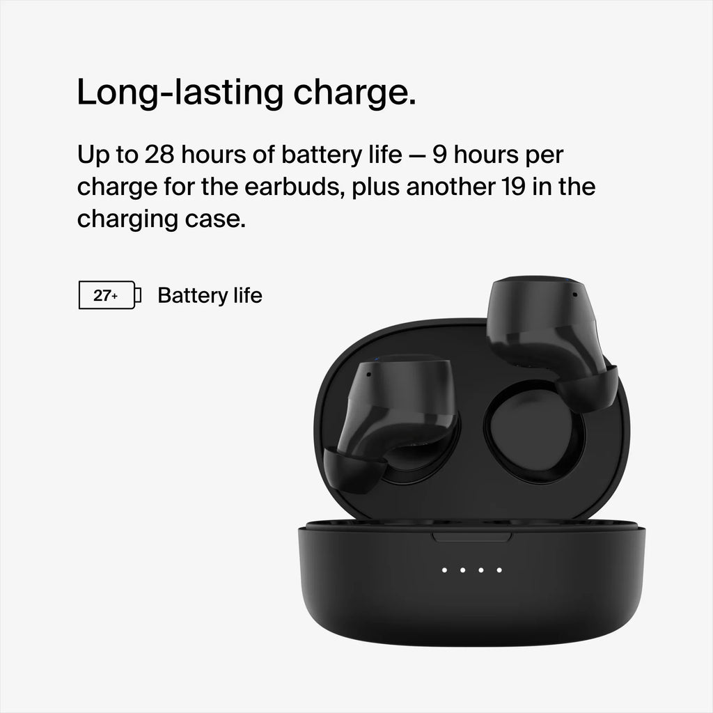 Bolt, Sweat IPX5 USB-C, to Wireless Water and Hours Wireless Resistant, Black Life Up Battery Belkin 28 Charging, - Earbuds, of True SOUNDFORM