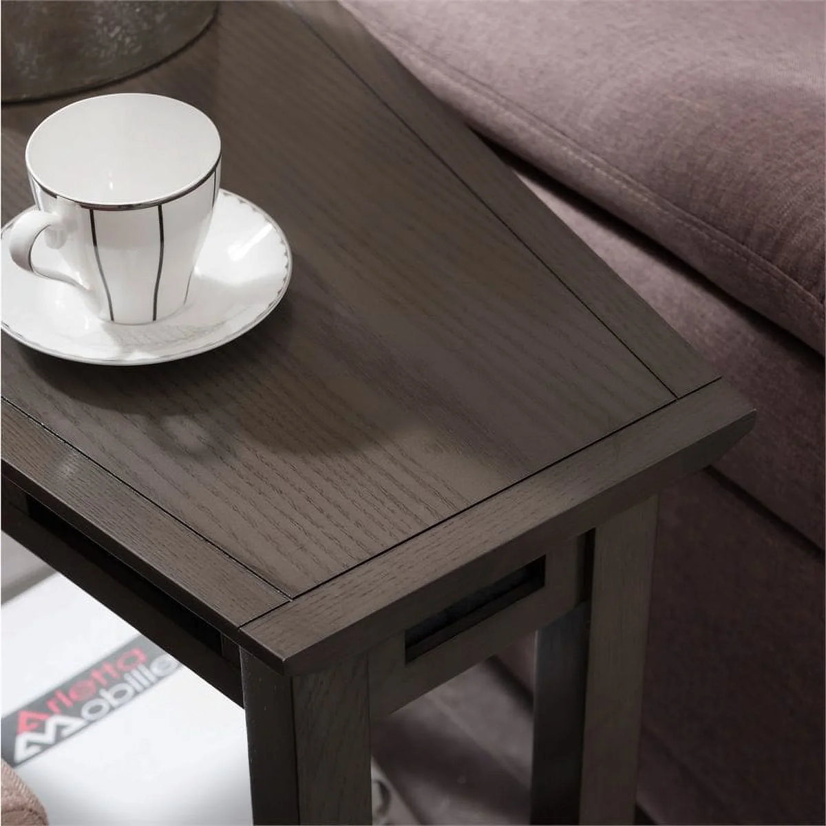 Wedge Table Wood Bowery Slate Shelf Smoke in Hill with Gray/Black