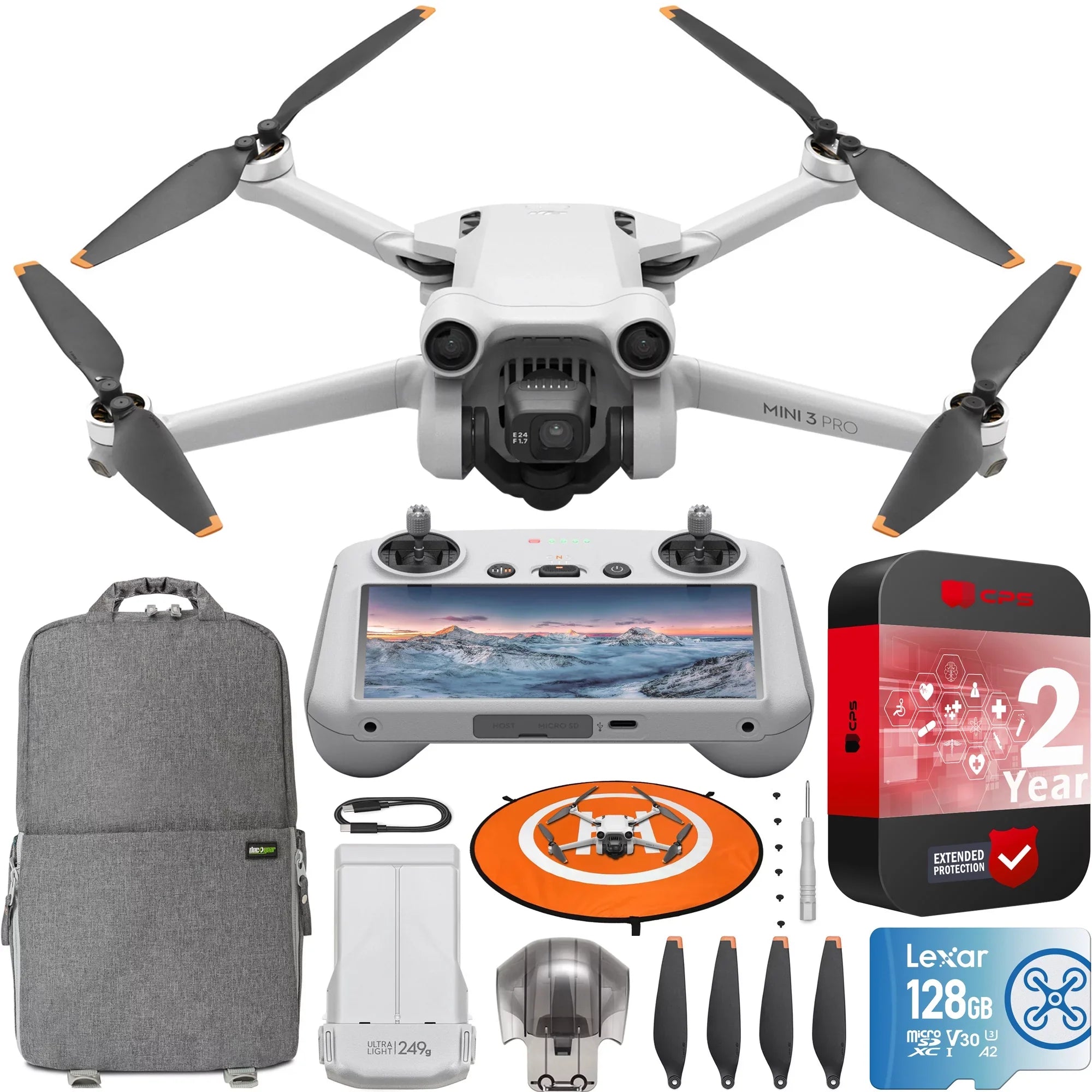 Smart Pro Sensing Mini Bundle Remote RC 128GB 4K/60fps + Drone Camera Tri-Directional 48MP, w/ (With Gear 3 34min + Card Screen) Flight Time, Obstacle &Accessories DJI Video, Deco Backpack Quadcopter