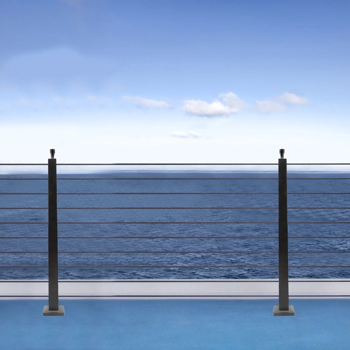 Wood Steel Two Railing Post Stainless Level Fence Post Cable System Railing Sides for Square Deck Concrete Pre-Drilled Cable 36''x2''x2'' Level