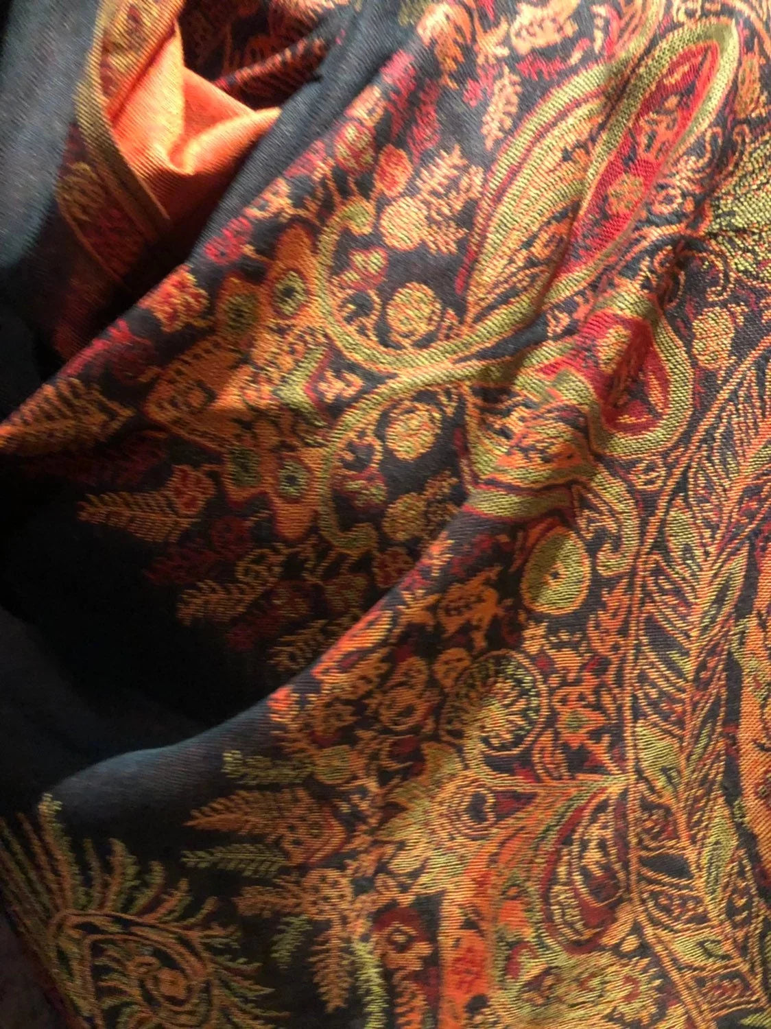 Pashmina Brocade Red Vintage Scarf Paisley Black Wrap