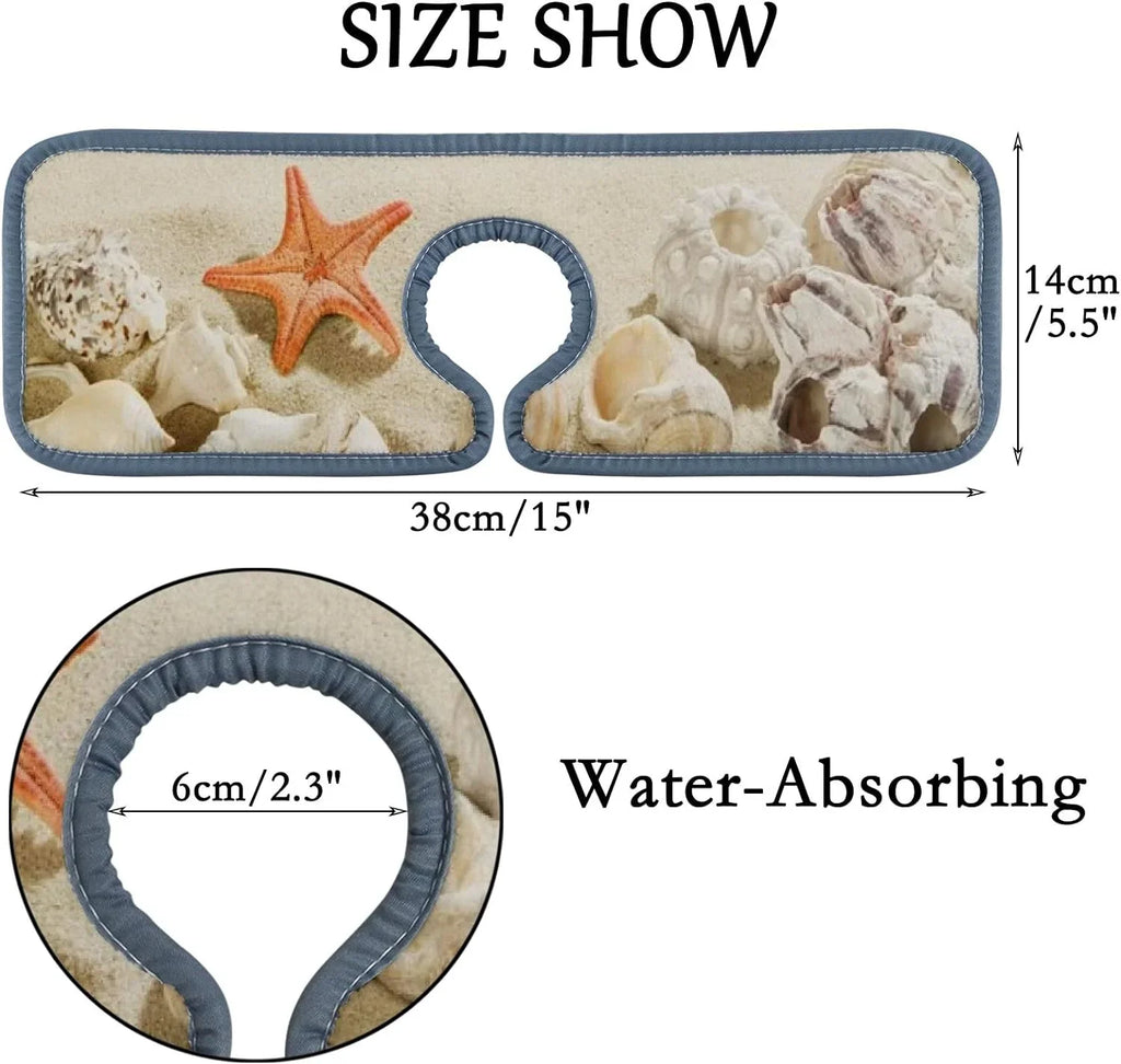 Summer Bath Sink Mat, Kitchen Drip Bestwell Washable Catcher, Sinkmat Mats Absorbent Drying Beach Microfiber Sea Starfishes Splash Guard Countertop 3PCS Faucet