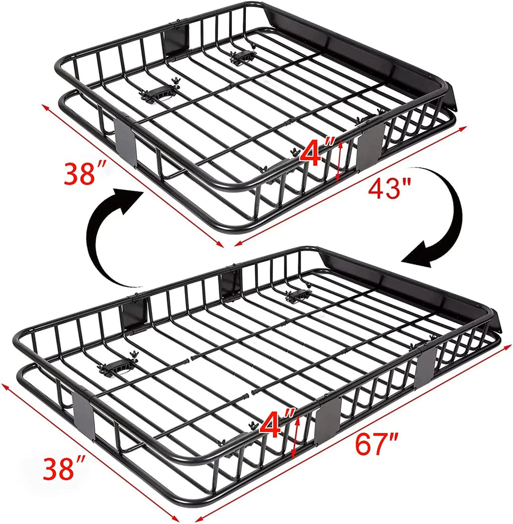 Basket x Weight 64" Carrier 6'' Top Universal HECASA Capacity Rack Cargo Duty Travel for Extension 39" with Heavy Storage Roof SUV Luggage 250LBS Car Holder x Steel