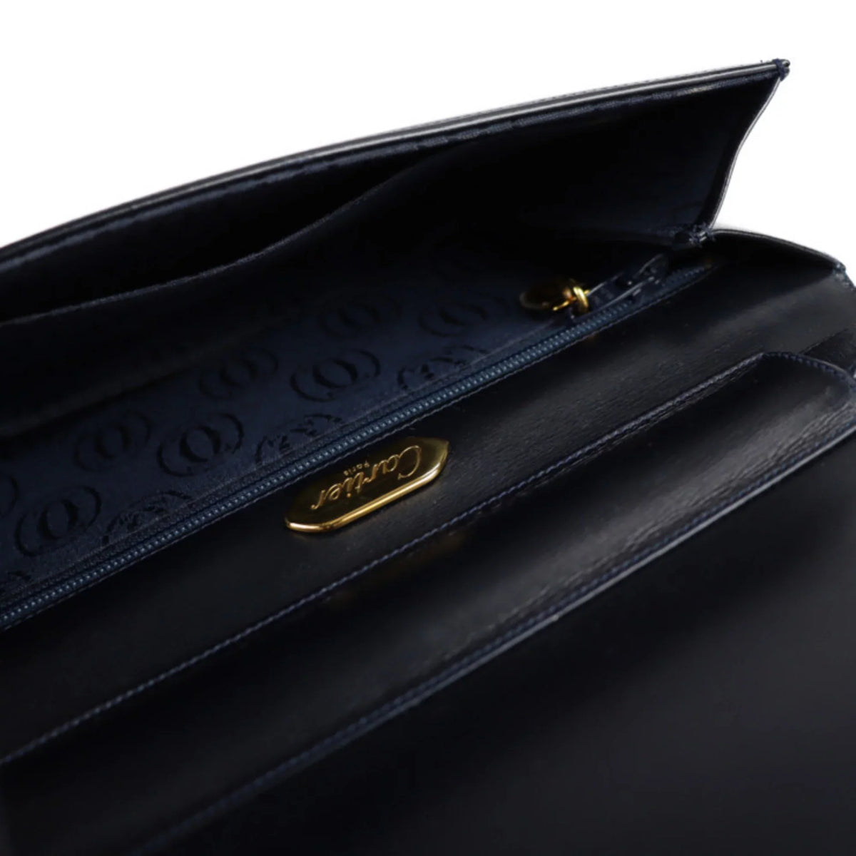 CARTIER 2WAY sapphire Cartier calf Pre-Owned bag shoulder dark clutch (Good) line leather navy