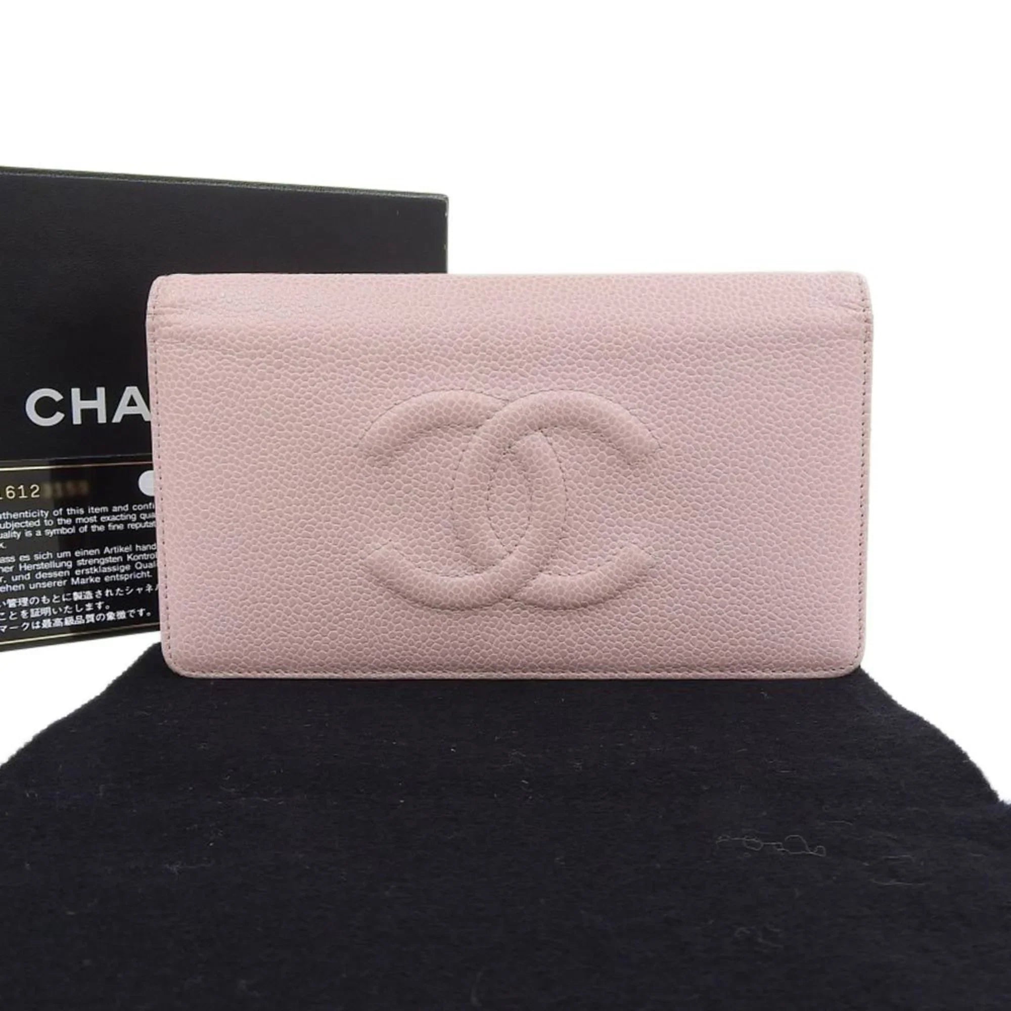 logo wallet here 16 Pre-Owned pink A48651 (Good) series long skin bi-fold Chanel caviar mark CHANEL