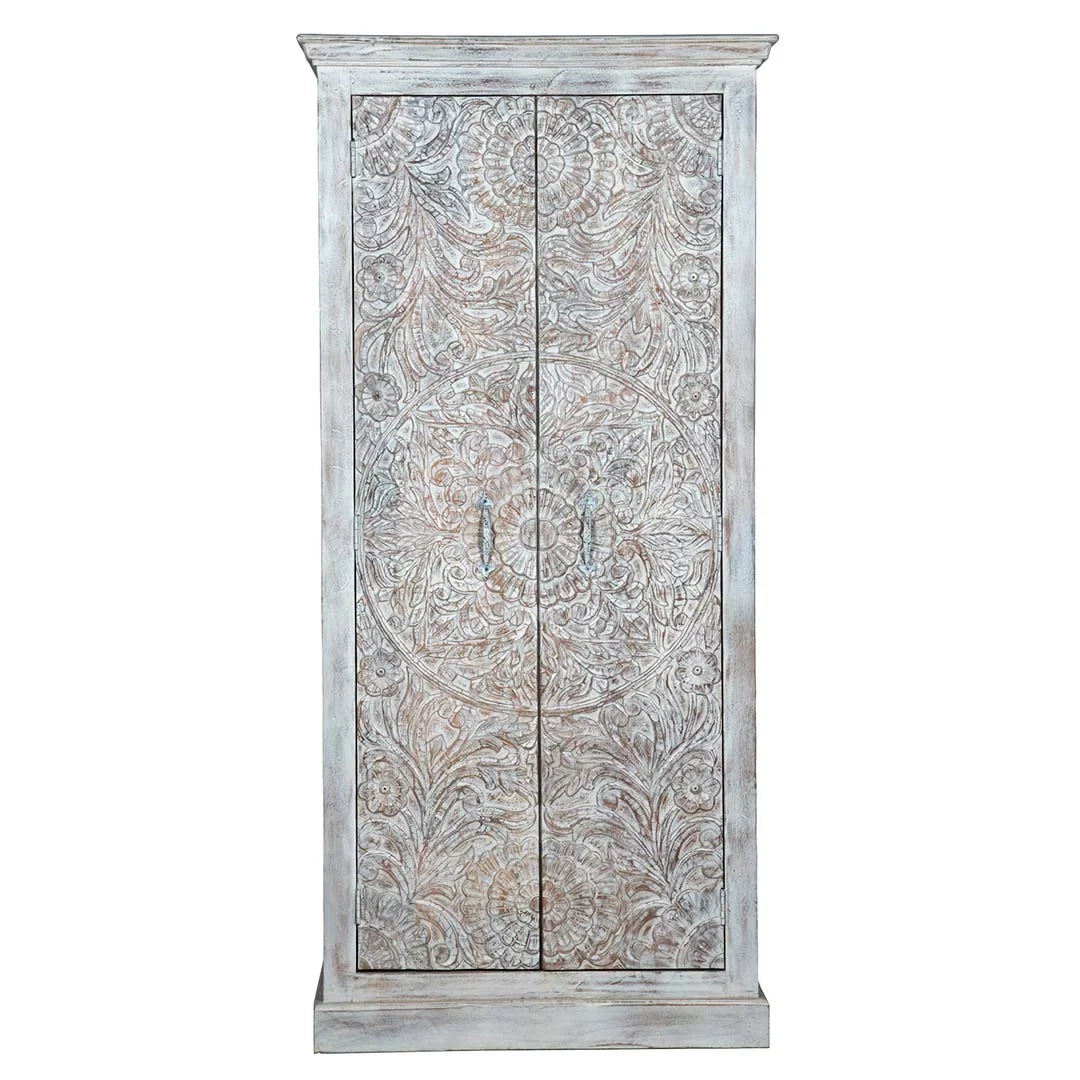Chic Carved Shabby Wardrobe Maadze White