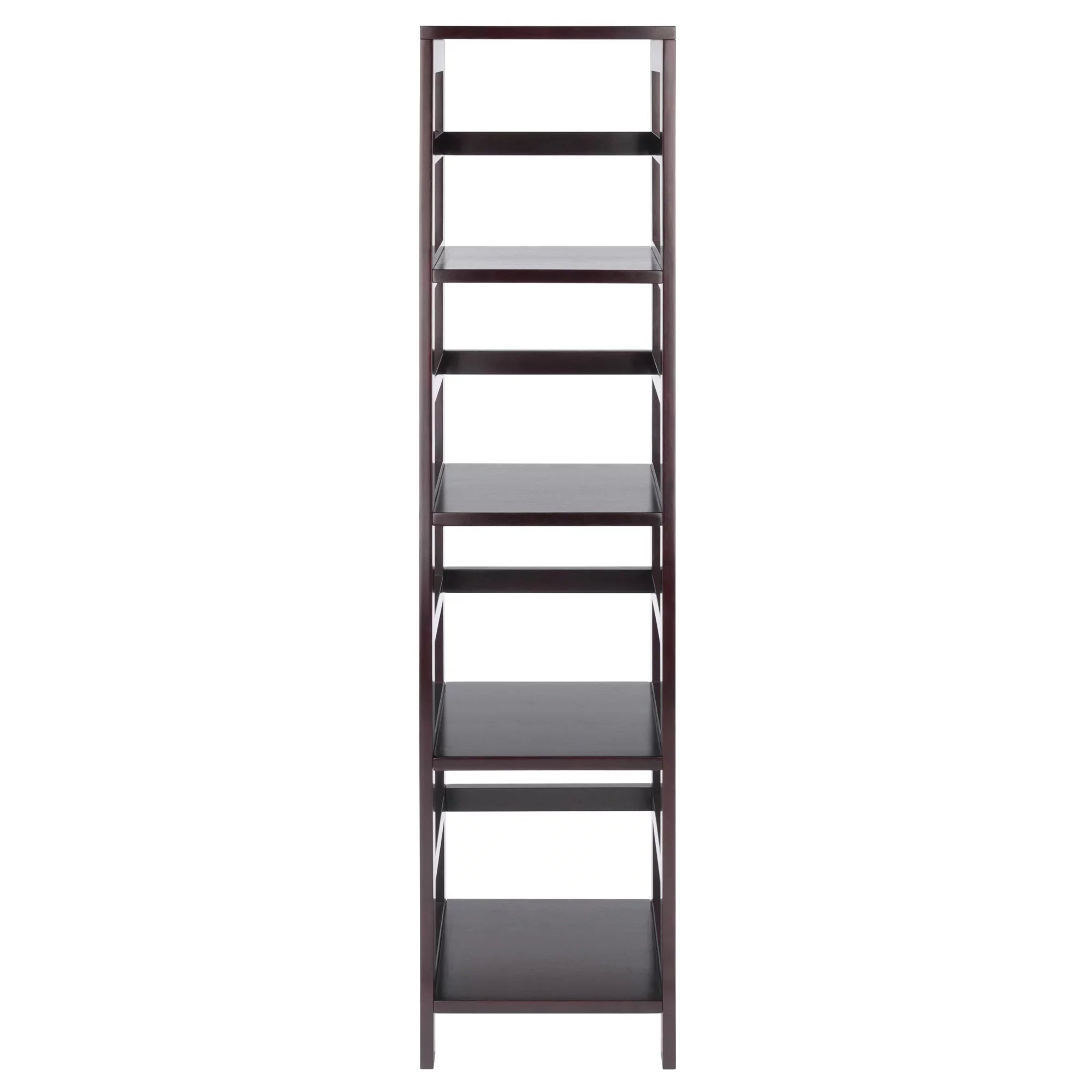 & Espresso Narrow Capri Finish Foldable Set, Wood Black Shelf 5-Pc 4 Fabric Winsome Baskets,