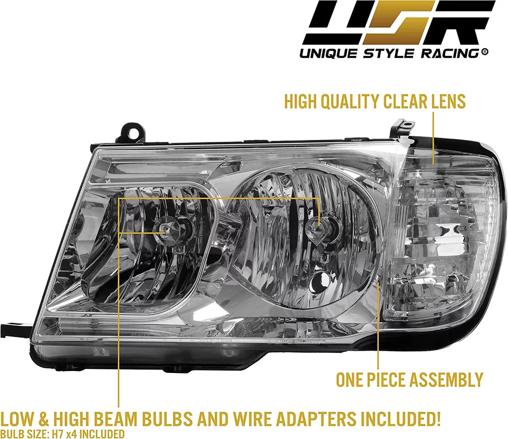 Right) - USR (Euro Toyota (Left Headlamps + FJ 100 with Land Design) ONE Piece FJ100 1998-2005 Set Compatible Headlights Cruiser DEPO Corner Style Clear with