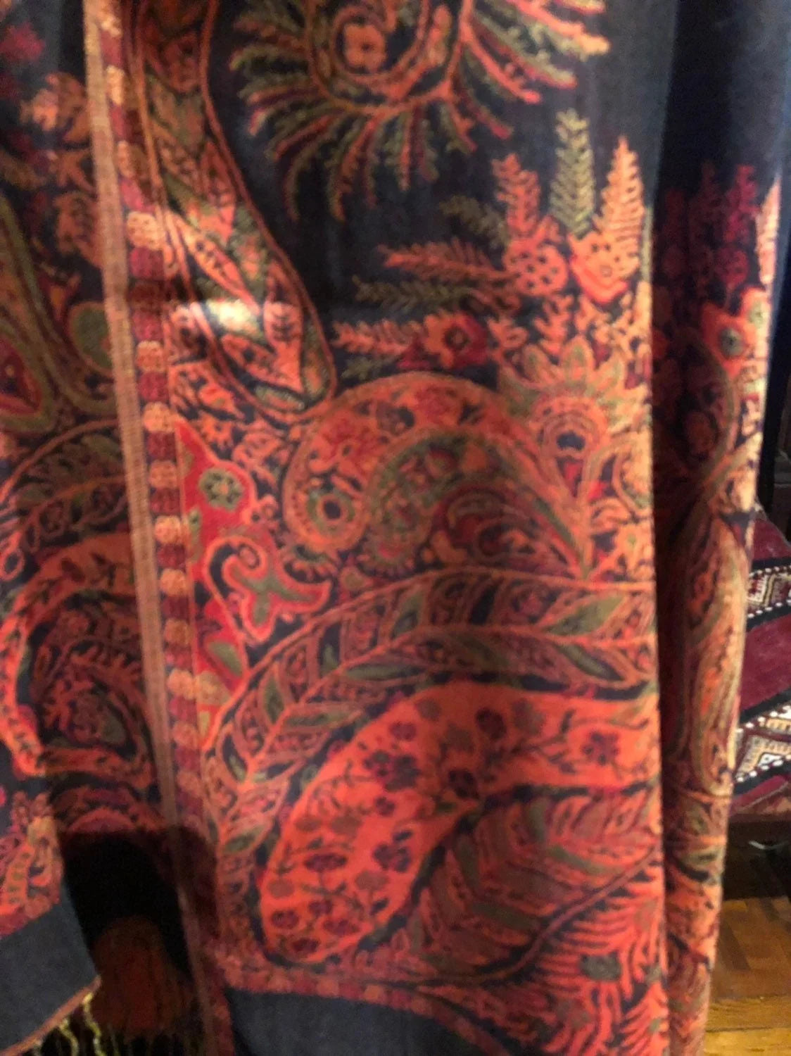 Pashmina Brocade Red Vintage Scarf Paisley Black Wrap