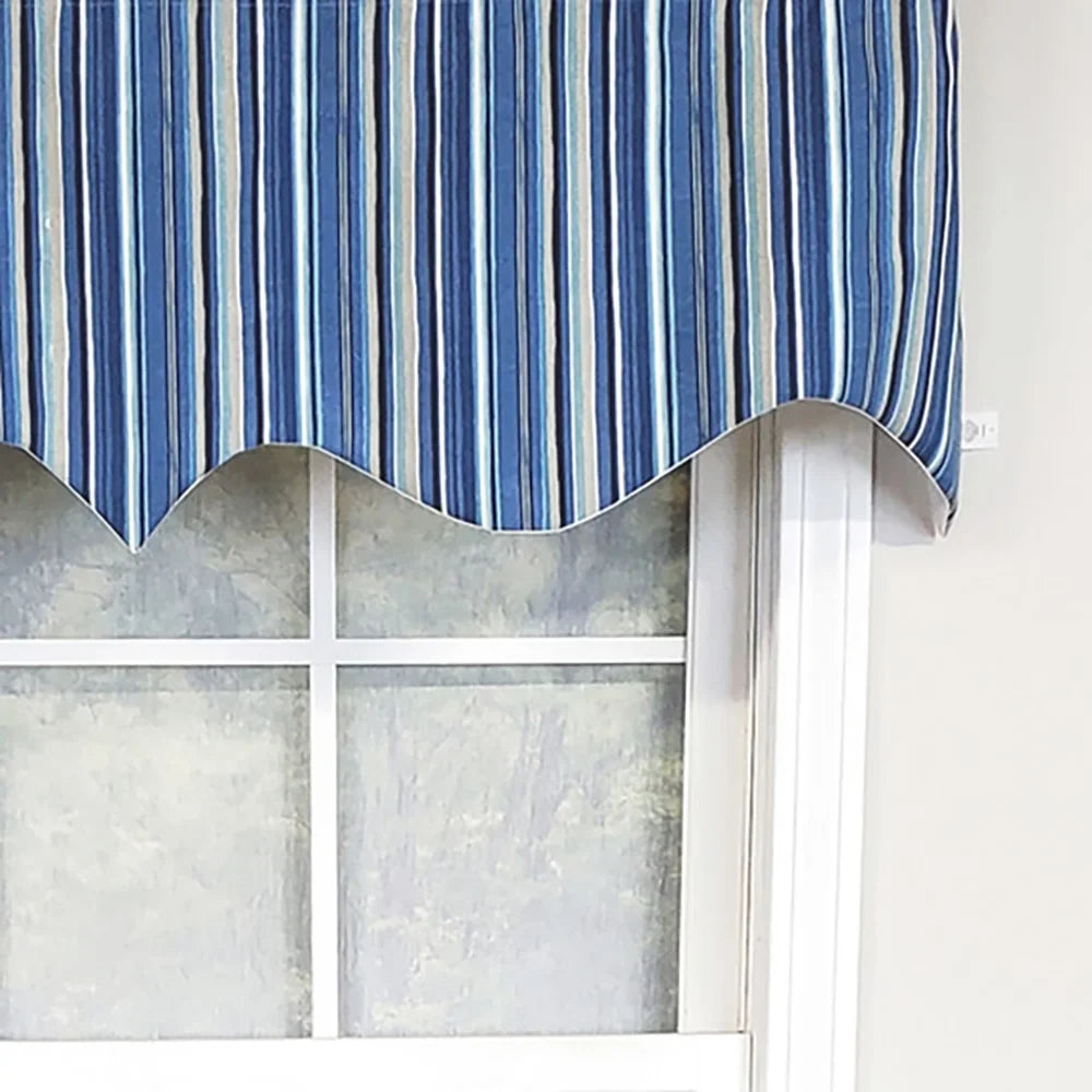 Classic Modern Stripe 50" Home Valance Blue RLF Style 17" Window Regal x Beach Design