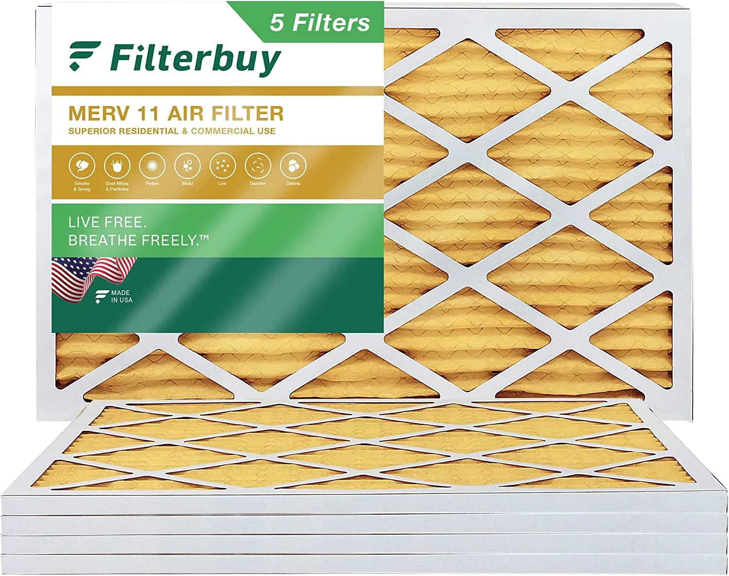 AC Pleated Filterbuy Filters (5-Pack) 20x36x1 HVAC Furnace Air MERV 11