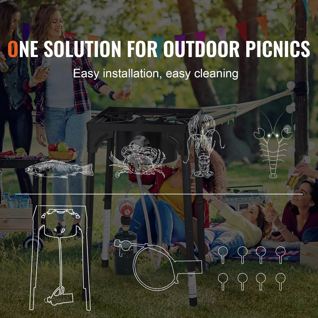 Camping Stand 30000BTU Portable PSI BBQ w/Detachable Stove Cooker Burners Adjustable Legs Duty Cooker Cooking Burner Propane Outdoor Regulator, & Single Gas Heavy Gas SKYSHALO Stove