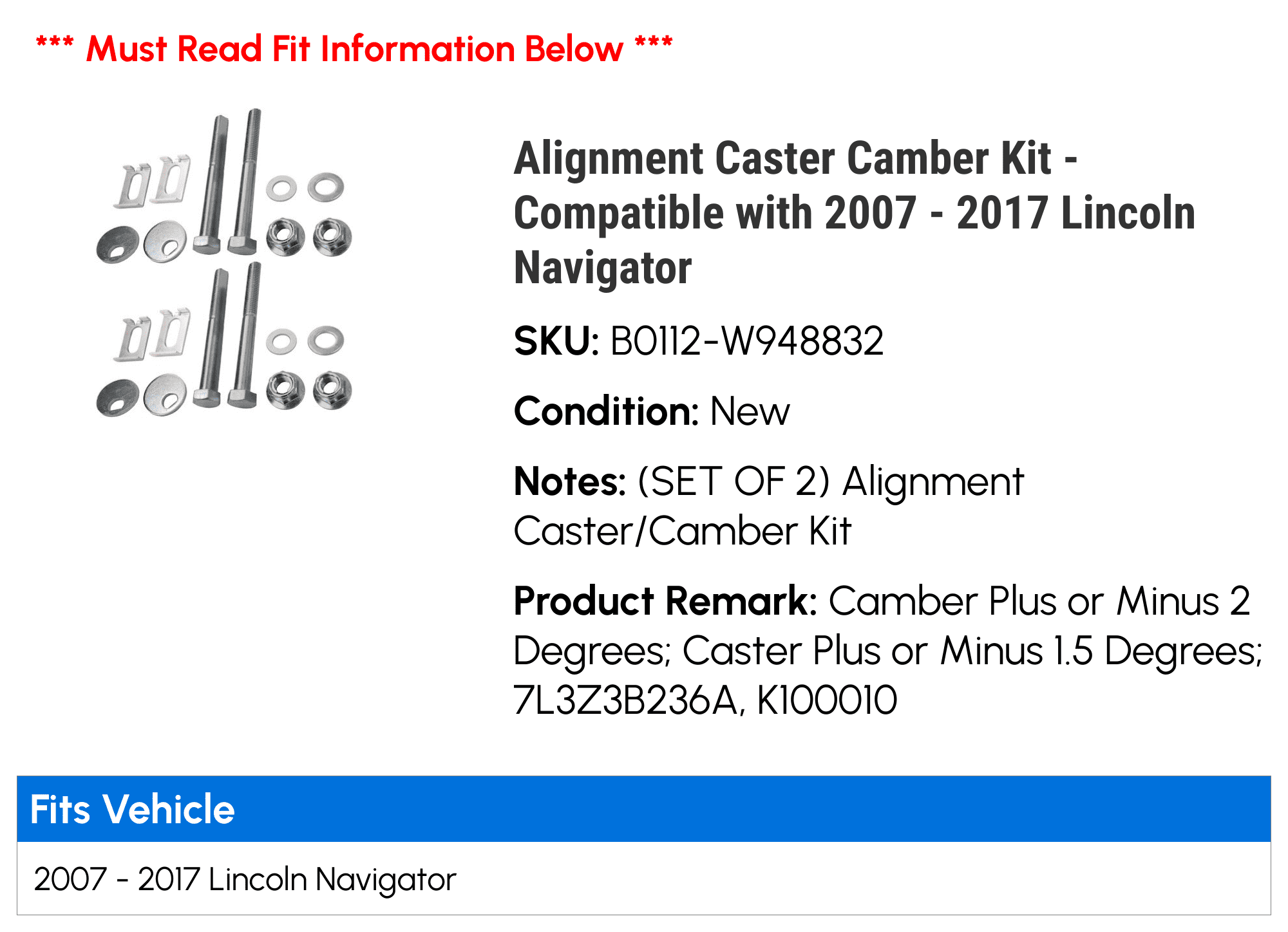 Navigator Kit - 2012 2015 2010 Compatible 2011 2009 Alignment 2008 - 2017 2007 with 2013 2014 2016 Lincoln Camber Caster