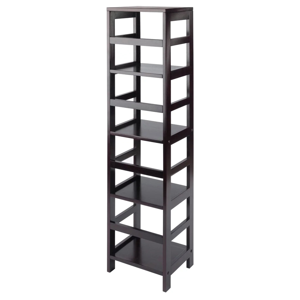 & Espresso Narrow Capri Finish Foldable Set, Wood Black Shelf 5-Pc 4 Fabric Winsome Baskets,