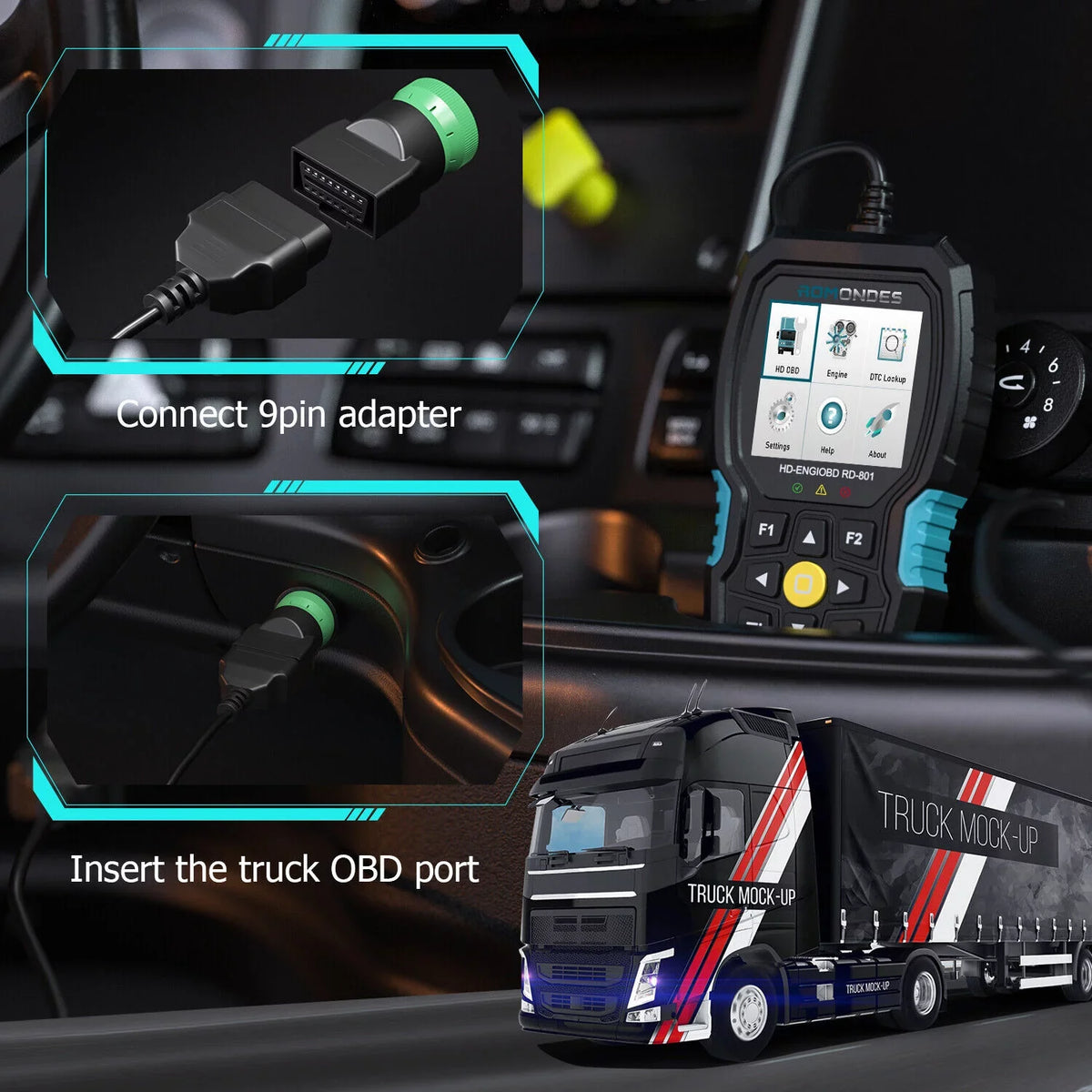 Scanner Reader Diagnostic Tool RD801 OBD2 Scanner Code Truck Duty Truck Heavy Romondes Diesel
