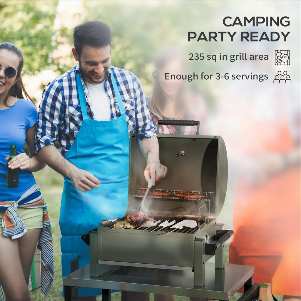 Barbecue, Tabletop Outsunny Green Lid, BBQ Small Charcoal Grill with