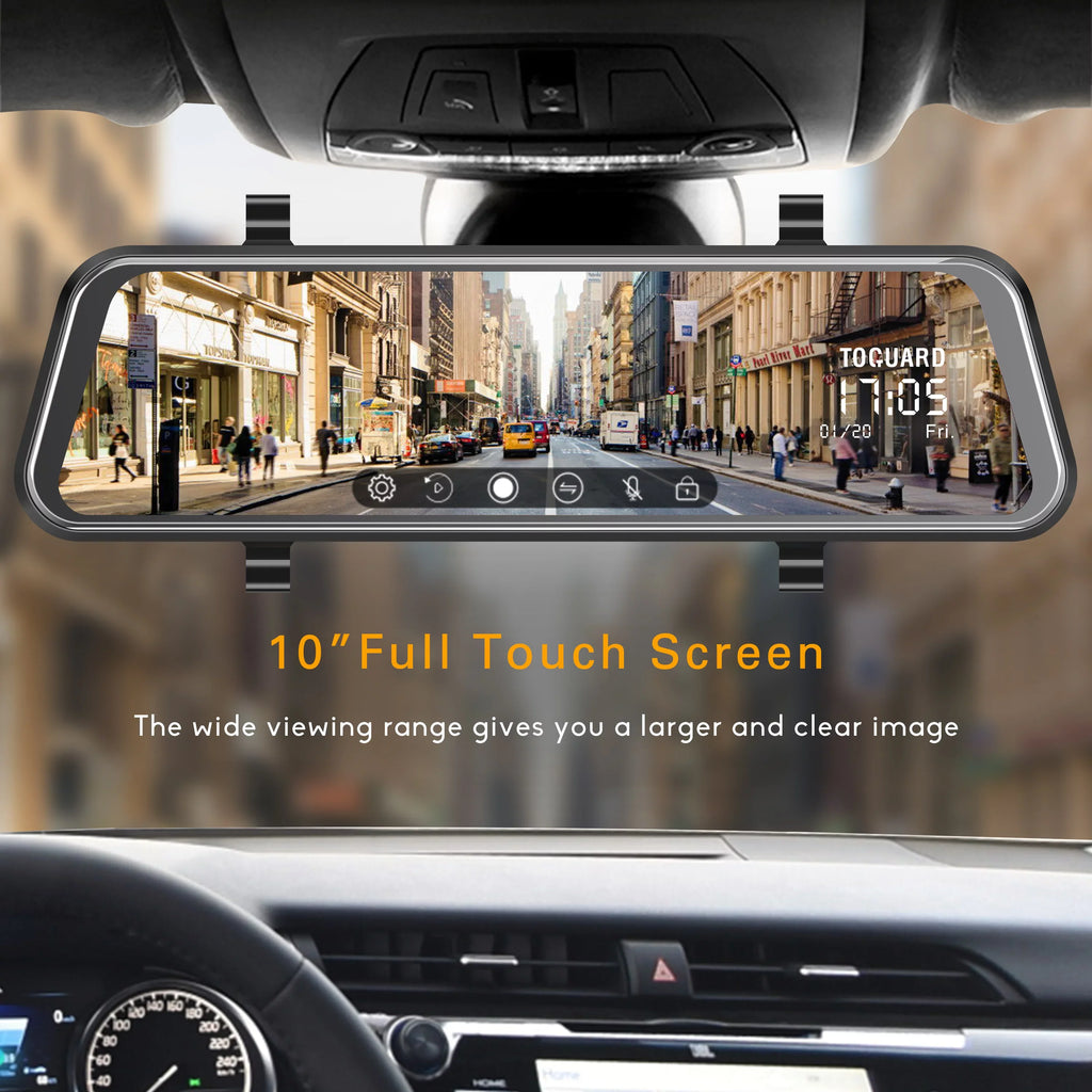 Screen Cars Camera TOGUARD IPS Mirror View with Rear Cam Touch 10-inch Backup Mirror Full 1080P Dash for Camera Waterproof