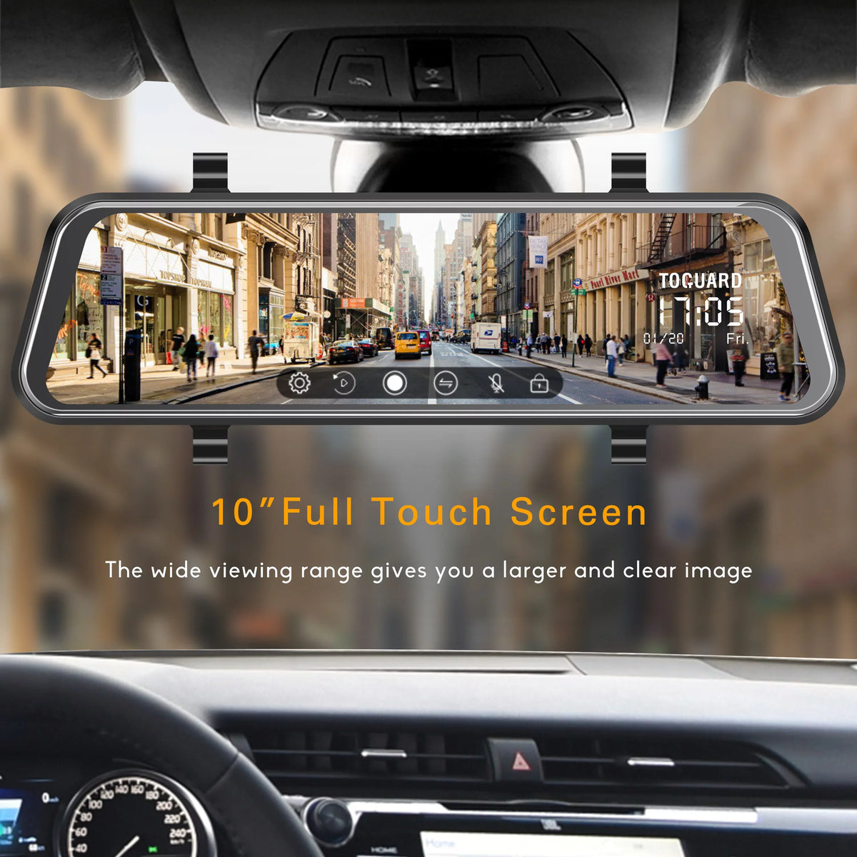 Screen Cars Camera TOGUARD IPS Mirror View with Rear Cam Touch 10-inch Backup Mirror Full 1080P Dash for Camera Waterproof
